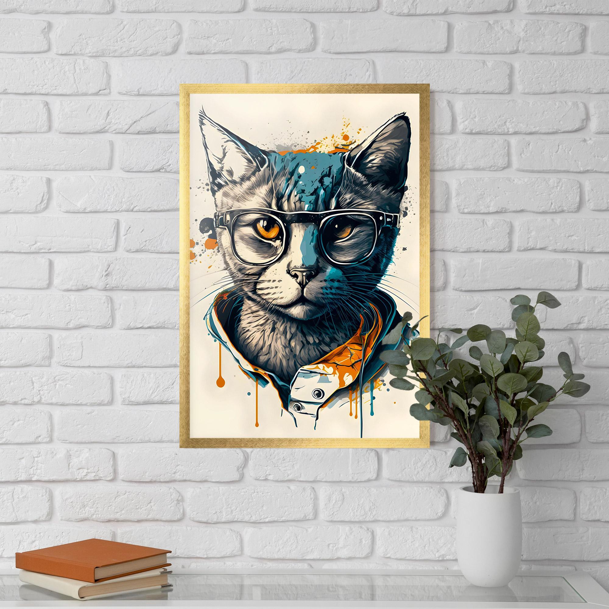 Рамкиран постер Cat Glasses Art mockup 5