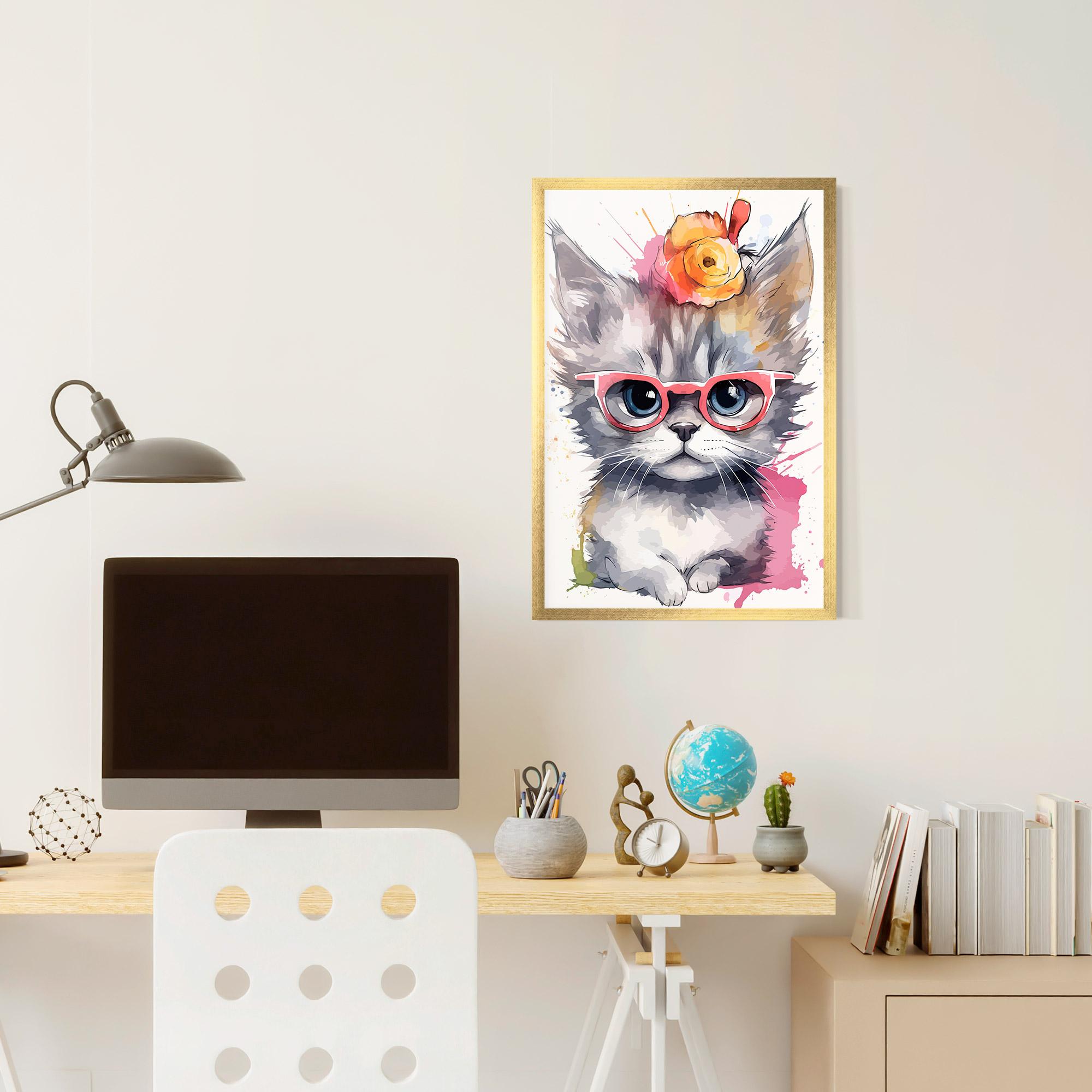 Рамкиран постер Adorable Grey Cat mockup 6