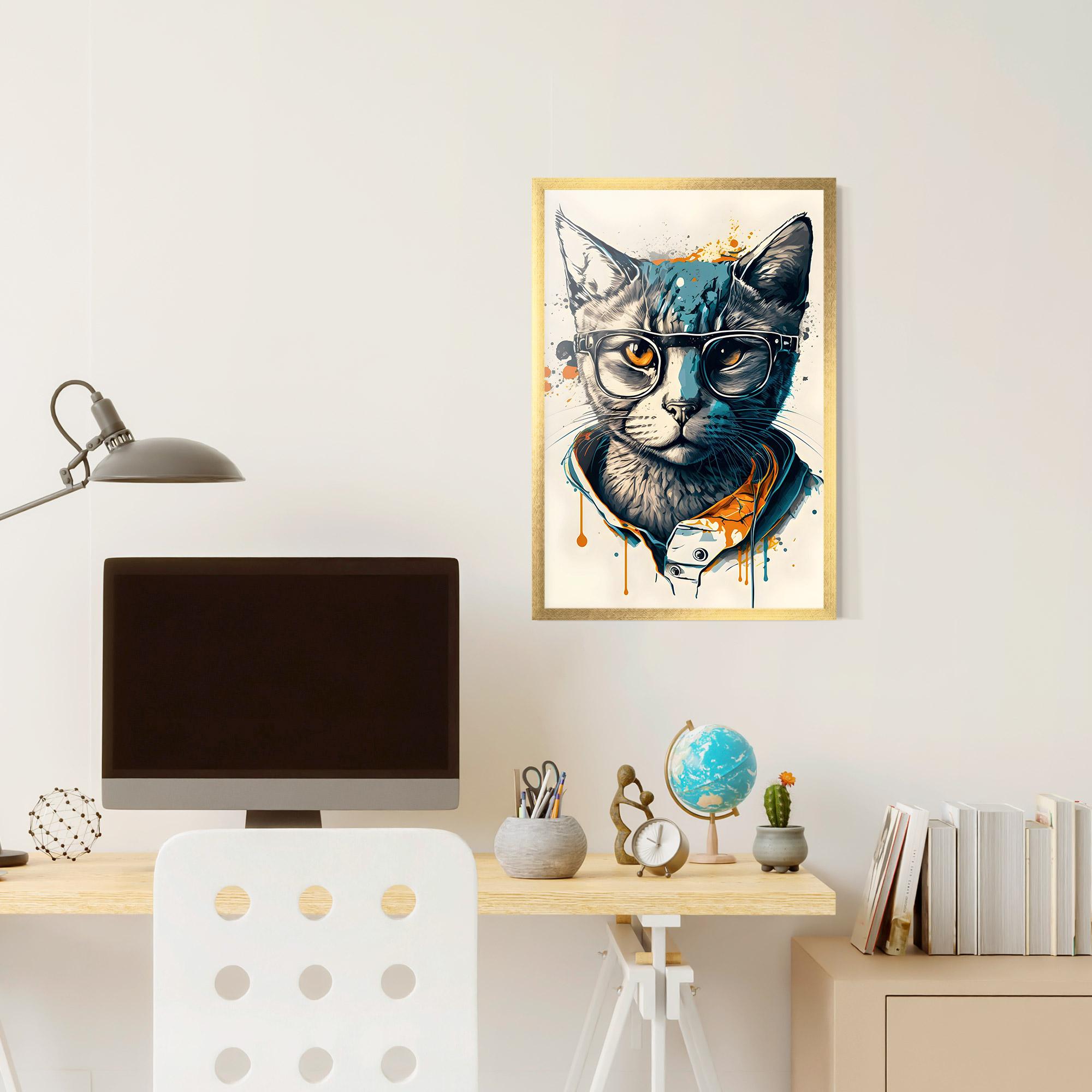 Рамкиран постер Cat Glasses Art mockup 6