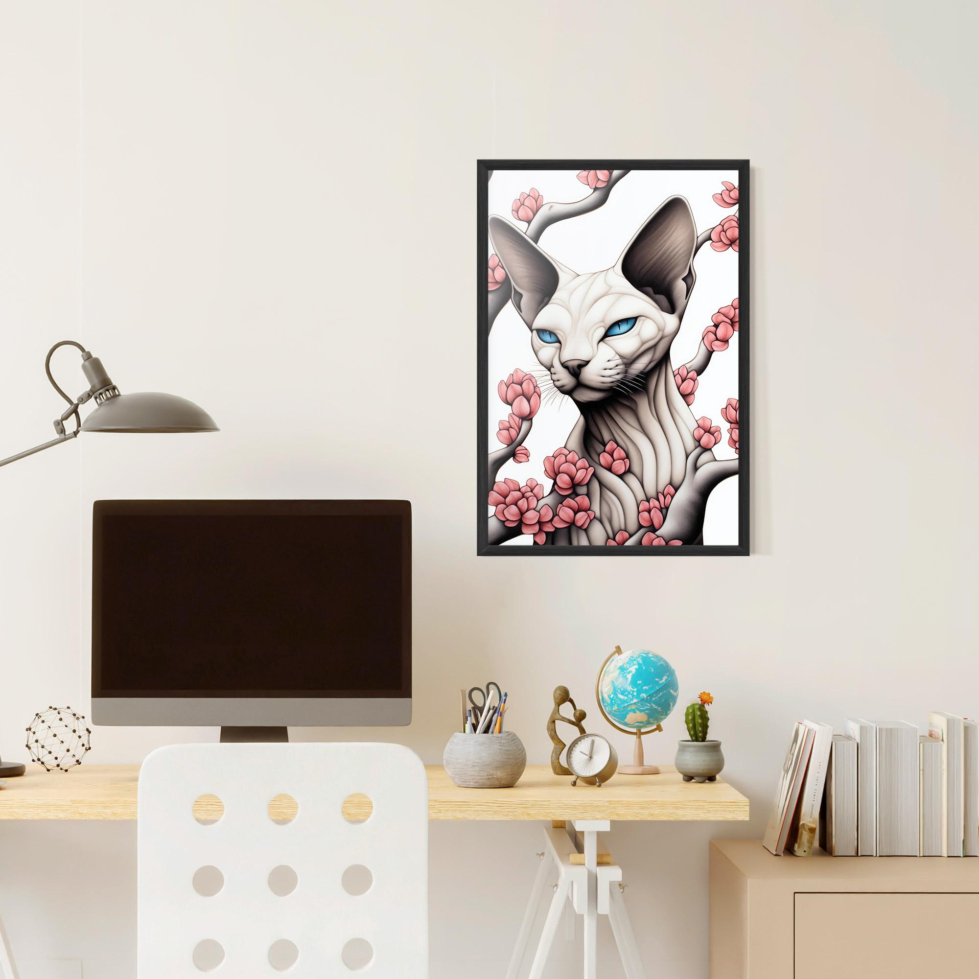 Рамкиран постер Blue Eyes Cat Drawing mockup 6