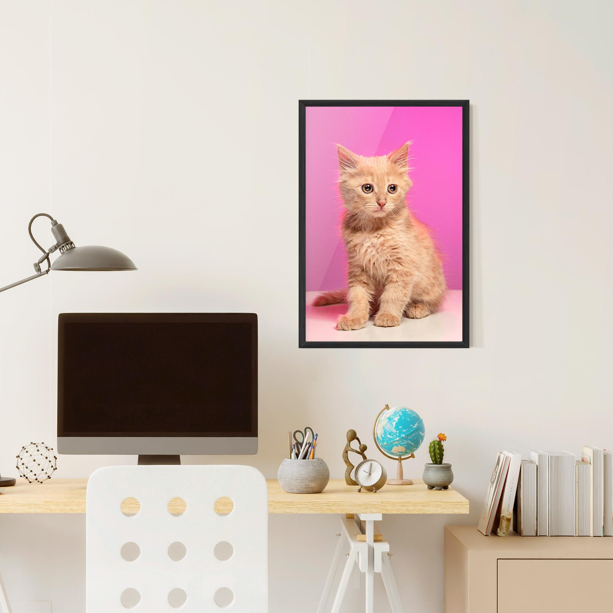 Рамкиран постер Orange Cat On Pink mockup 6