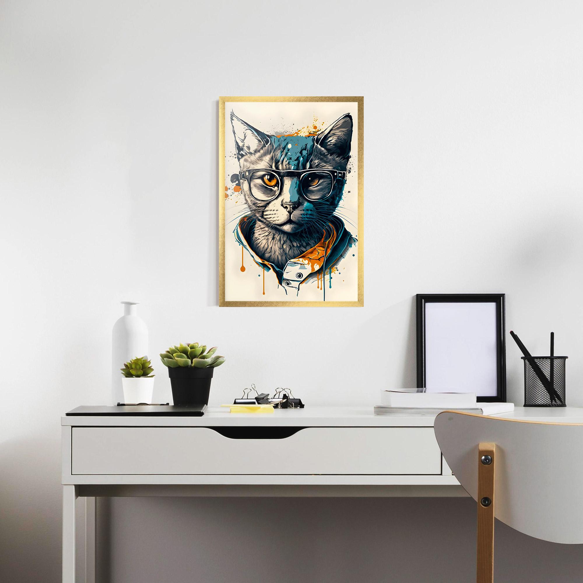 Рамкиран постер Cat Glasses Art mockup 7