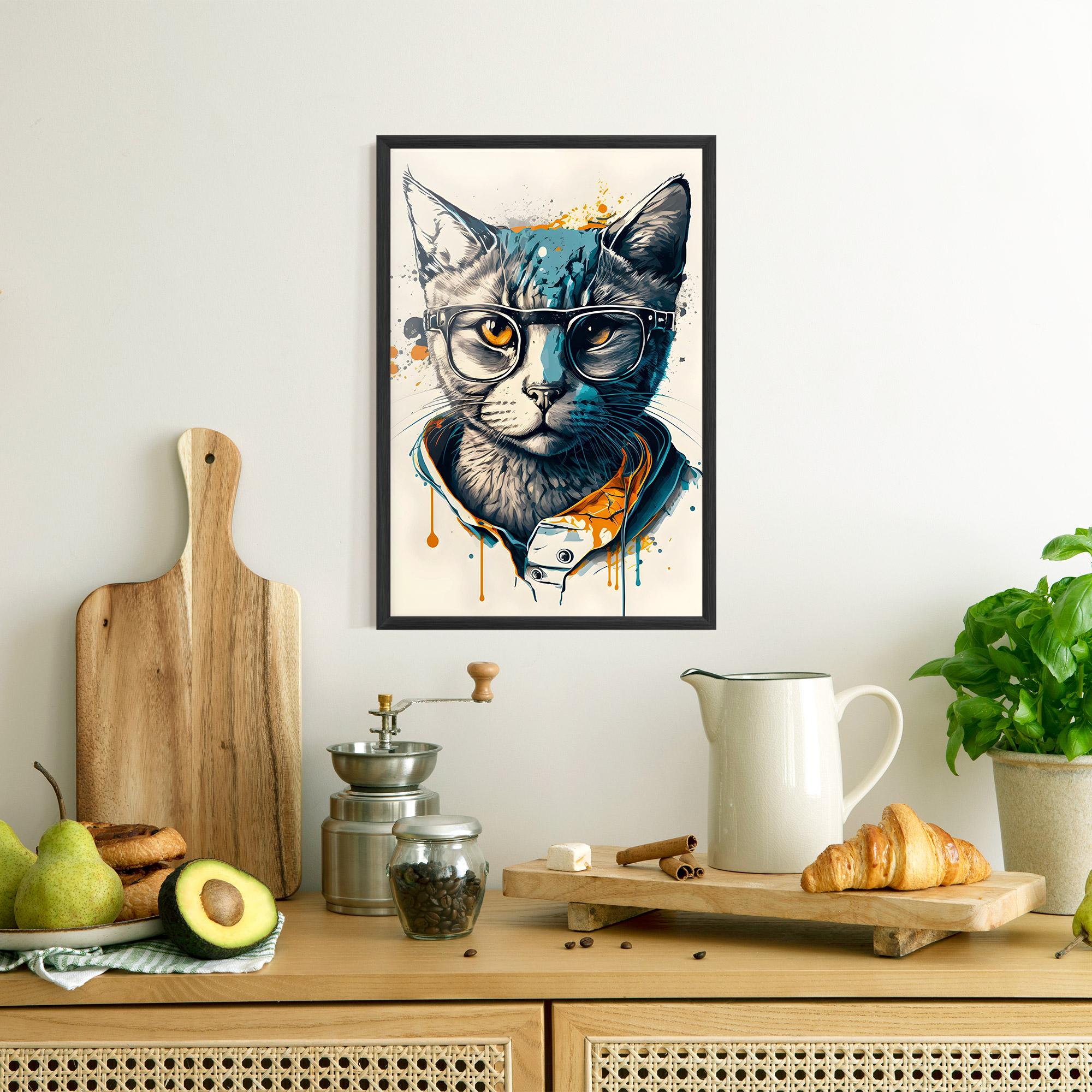 Рамкиран постер Cat Glasses Art mockup 8