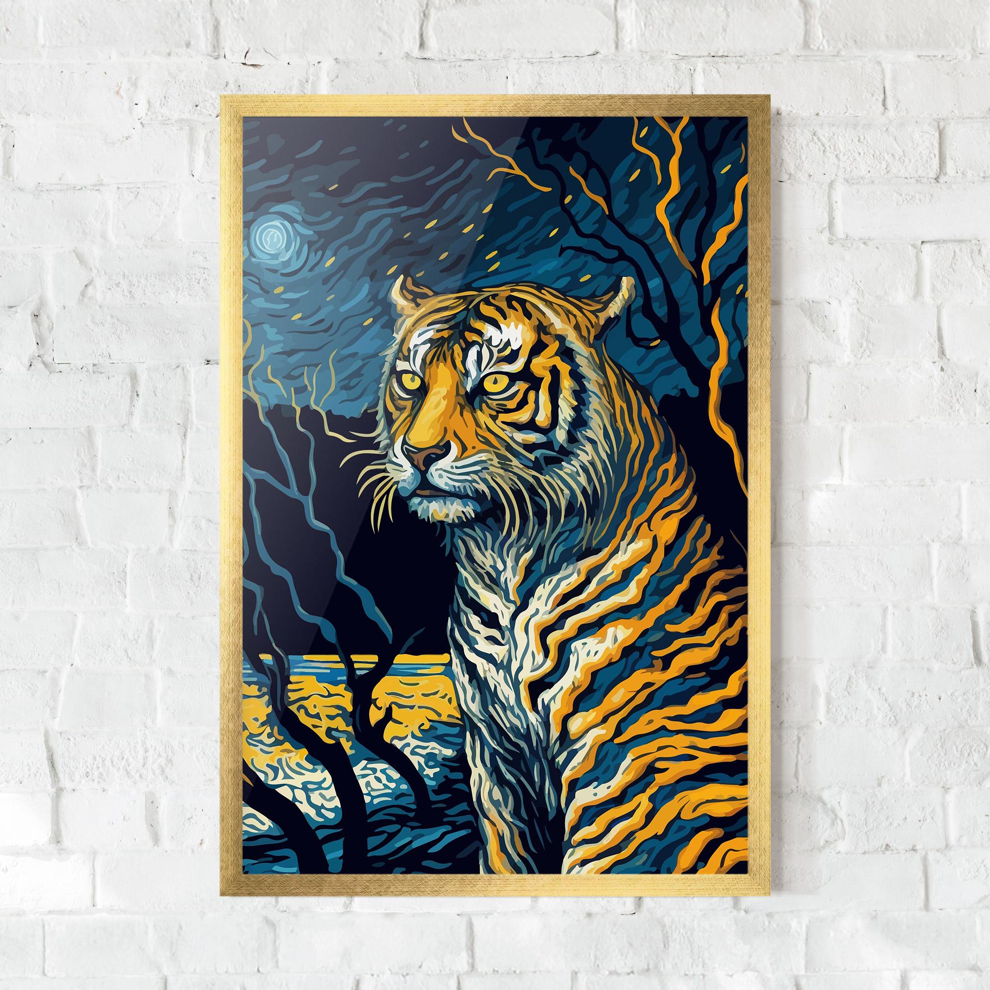 Рамкиран постер Tiger Blue Painting mockup 0