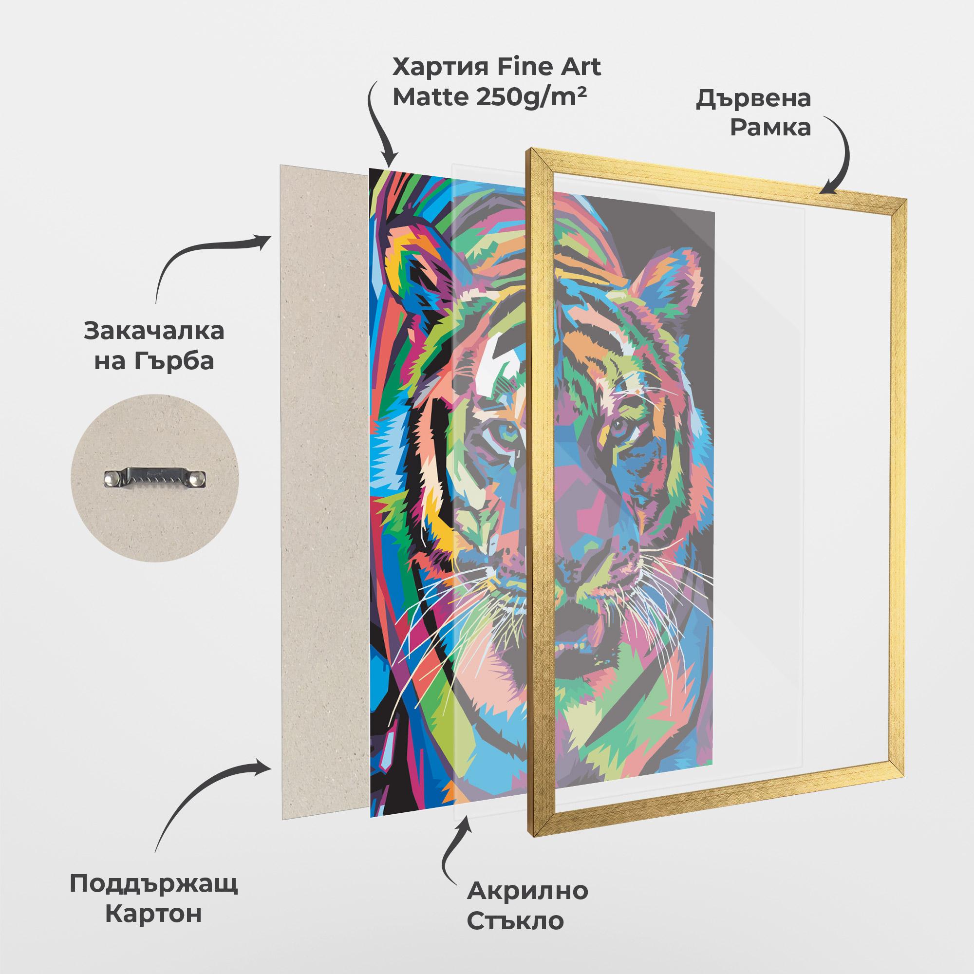 Рамкиран постер Mix Color Tiger mockup 1