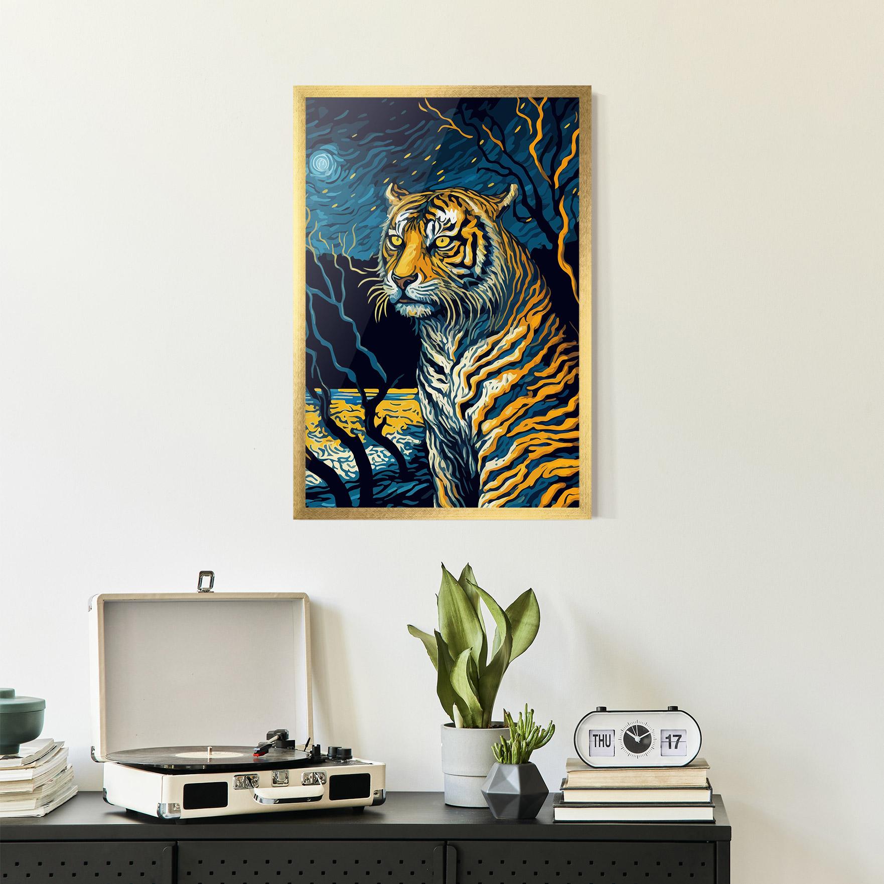 Рамкиран постер Tiger Blue Painting mockup 2