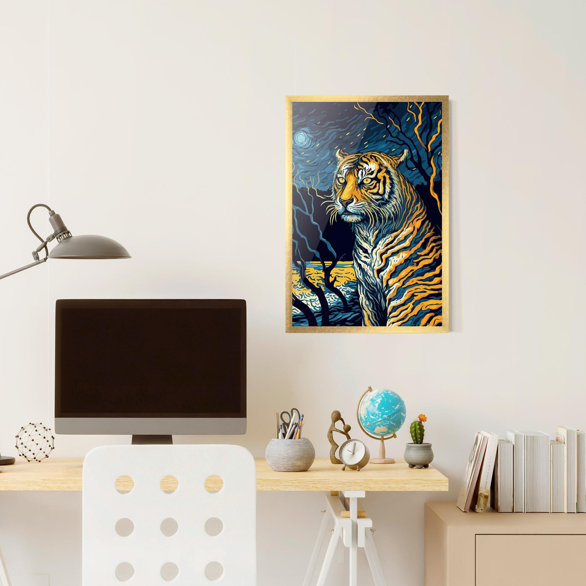 Рамкиран постер Tiger Blue Painting mockup 6