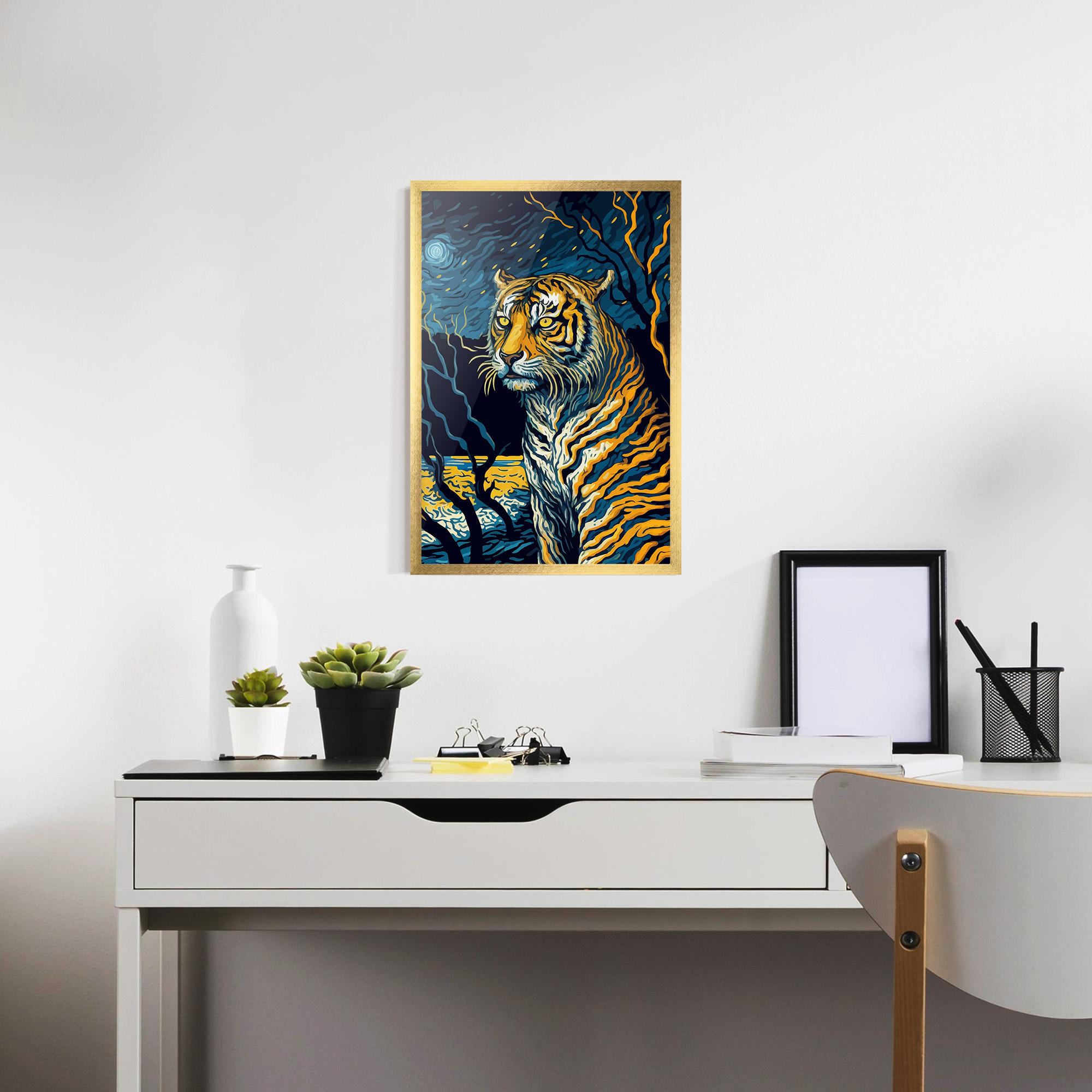 Рамкиран постер Tiger Blue Painting mockup 7