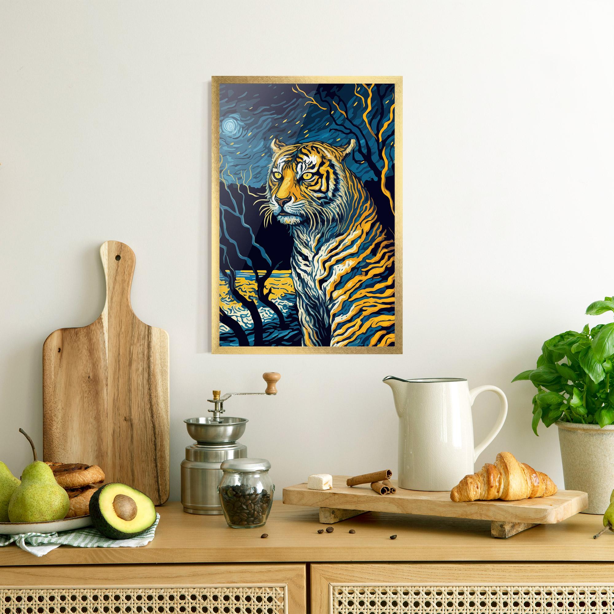 Рамкиран постер Tiger Blue Painting mockup 8