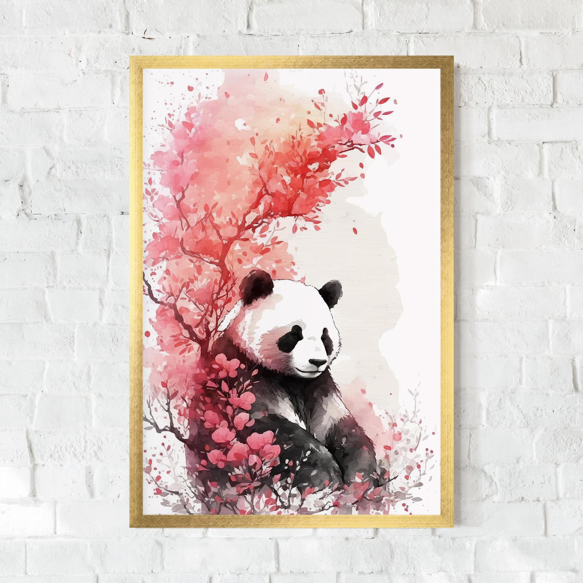 Рамкиран постер Pink Flower Panda mockup 0