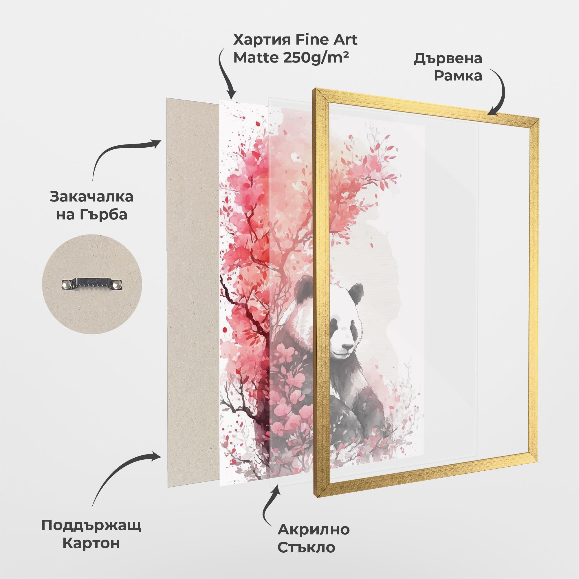 Рамкиран постер Pink Flower Panda mockup 1