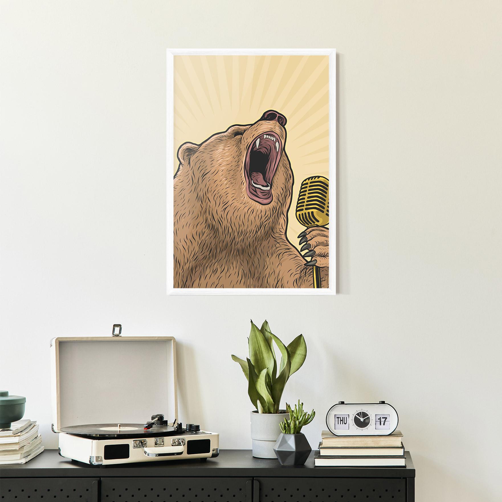 Рамкиран постер Bear Singing mockup 2