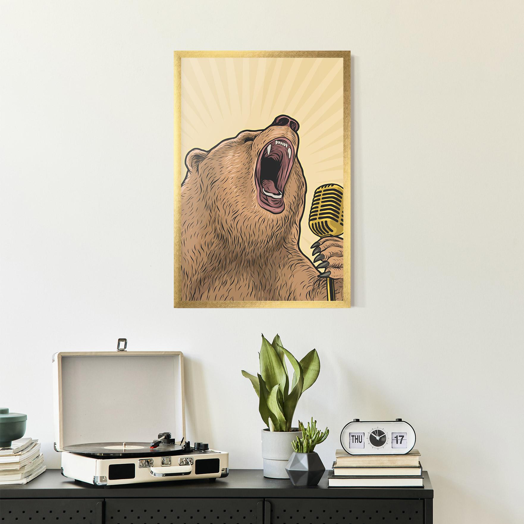 Рамкиран постер Bear Singing mockup 2