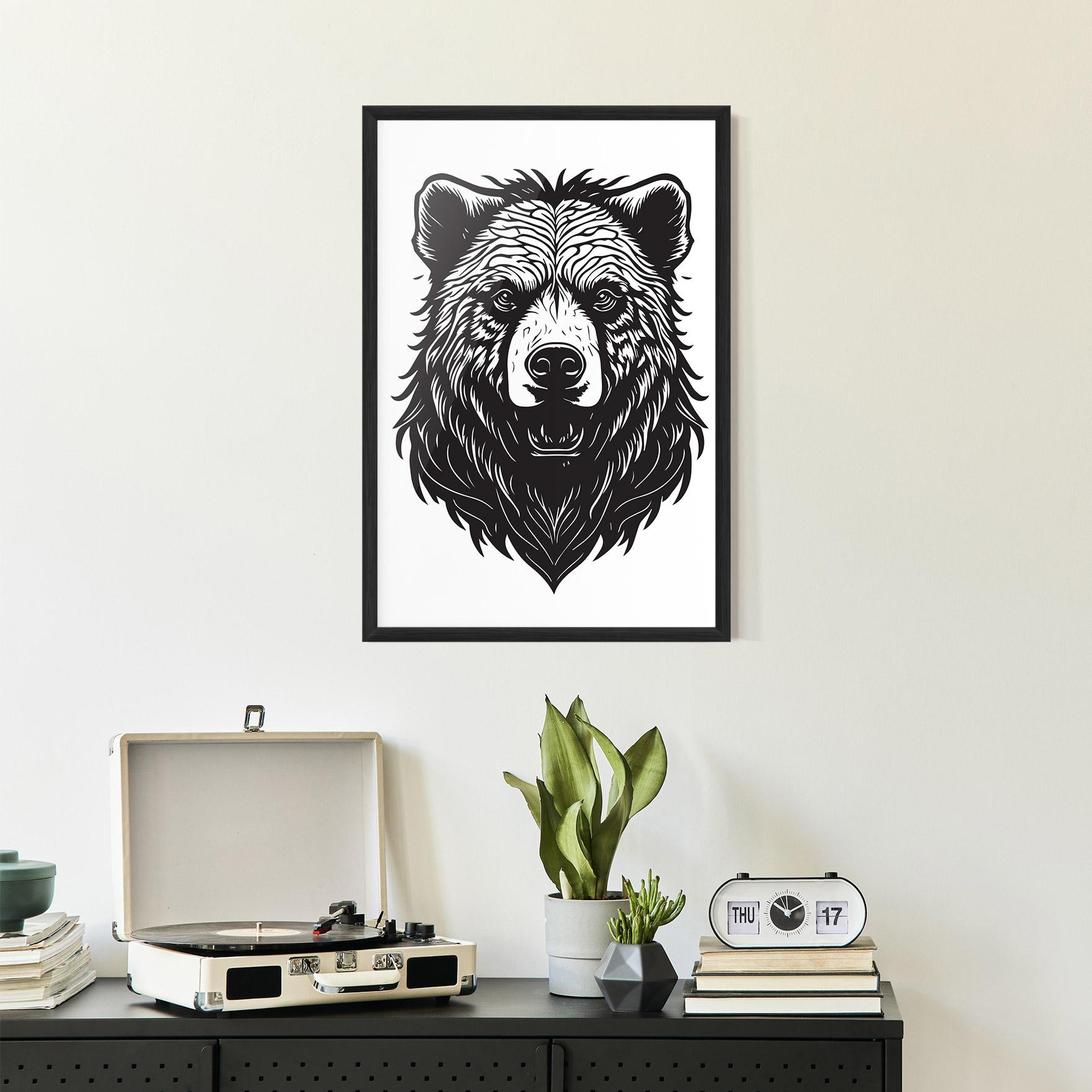 Рамкиран постер Bear Black Head mockup 2