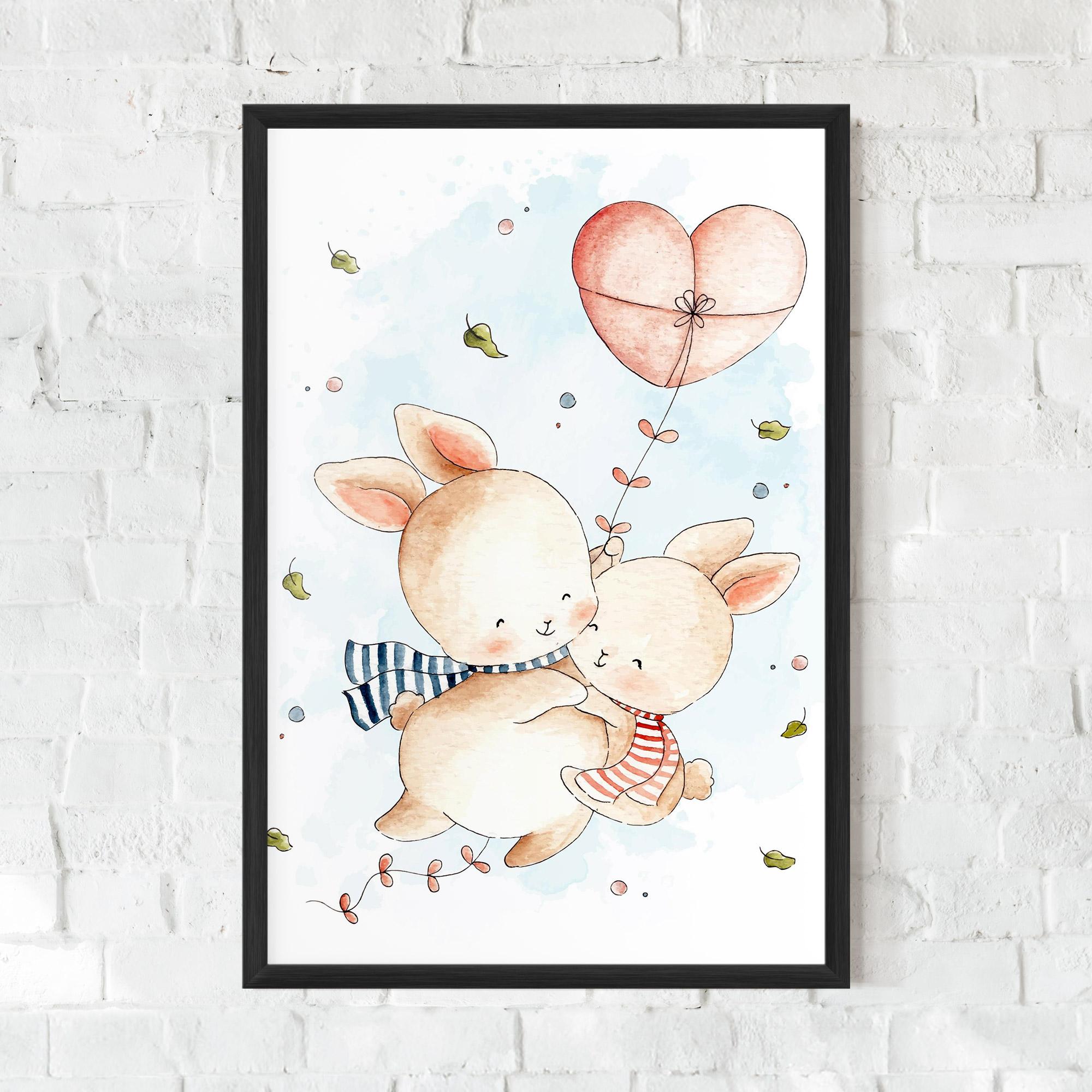 Рамкиран постер Cute Couple Rabbit mockup 0