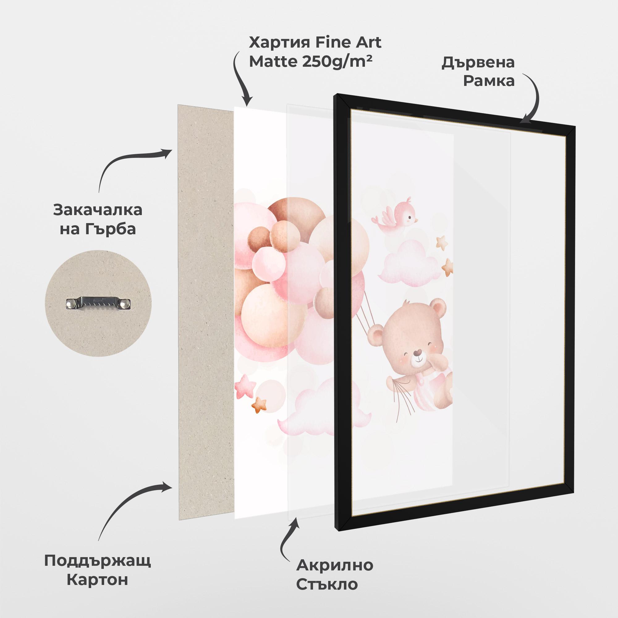 Рамкиран постер Pink Bear Balloons mockup 1