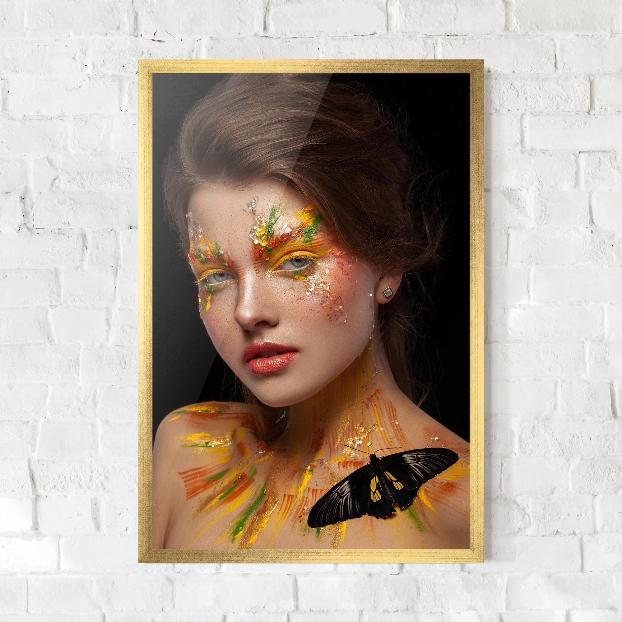 Рамкиран постер Yellow Butterfly Makeup mockup 0