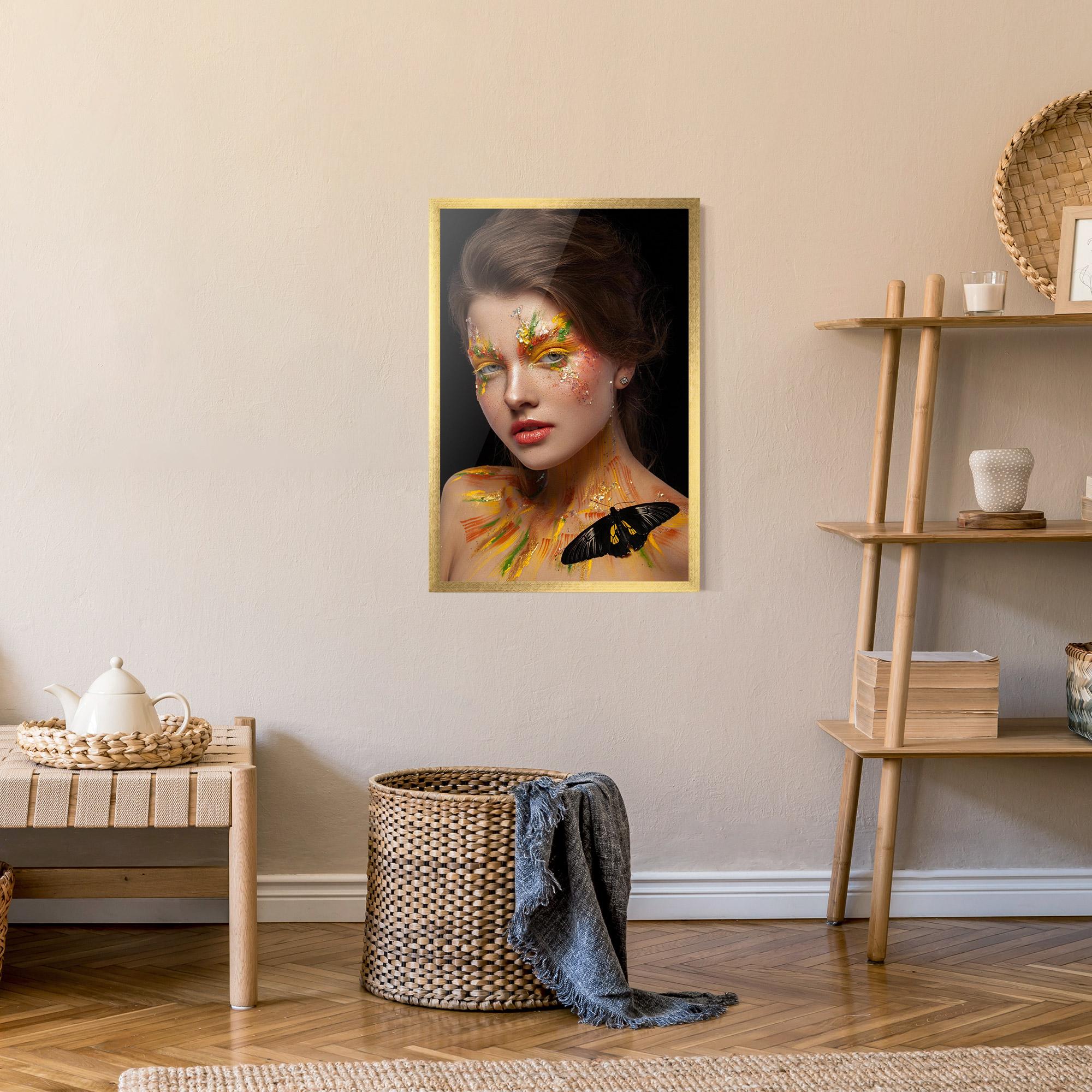 Рамкиран постер Yellow Butterfly Makeup mockup 9