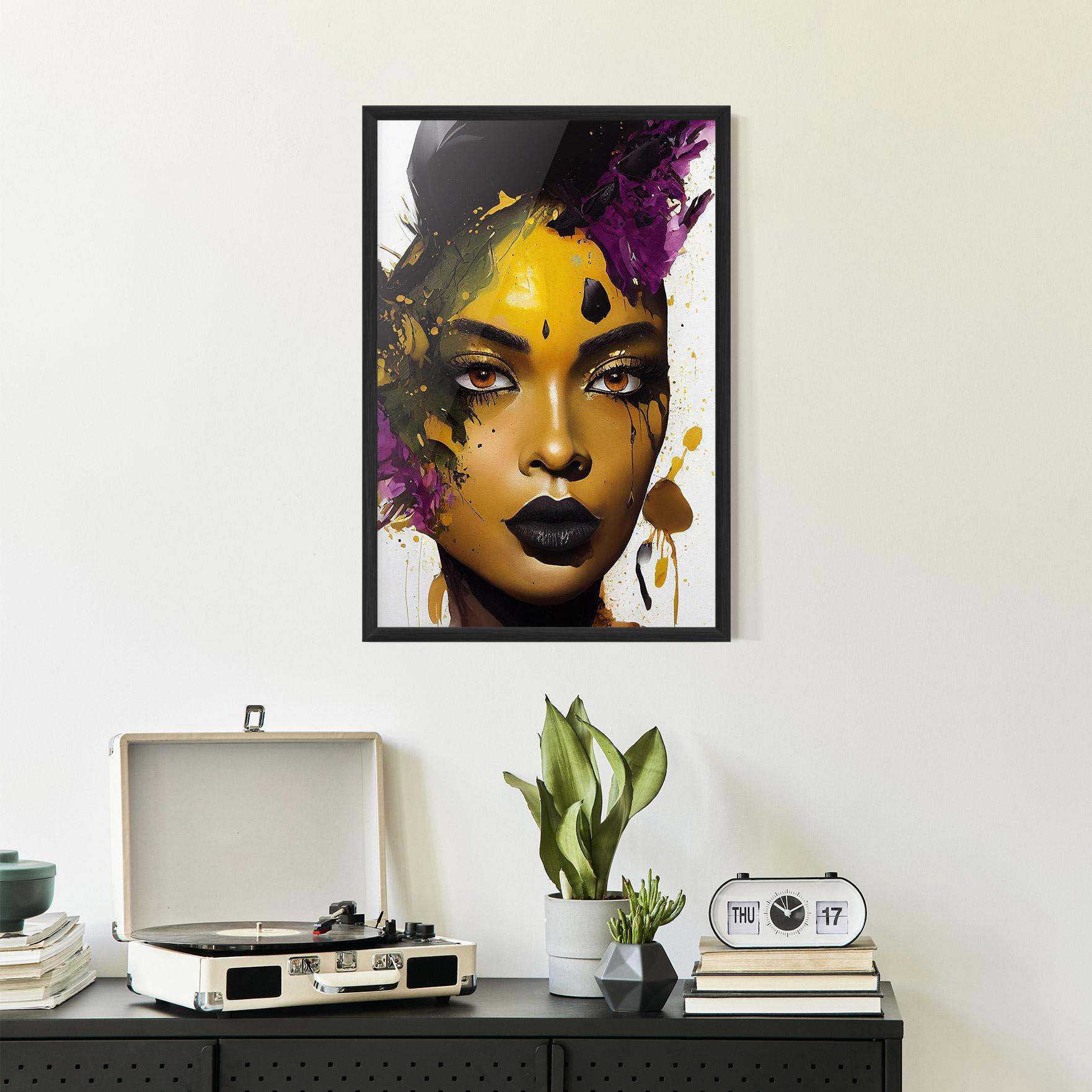 Рамкиран постер Yellow Black Lips Makeup mockup 2