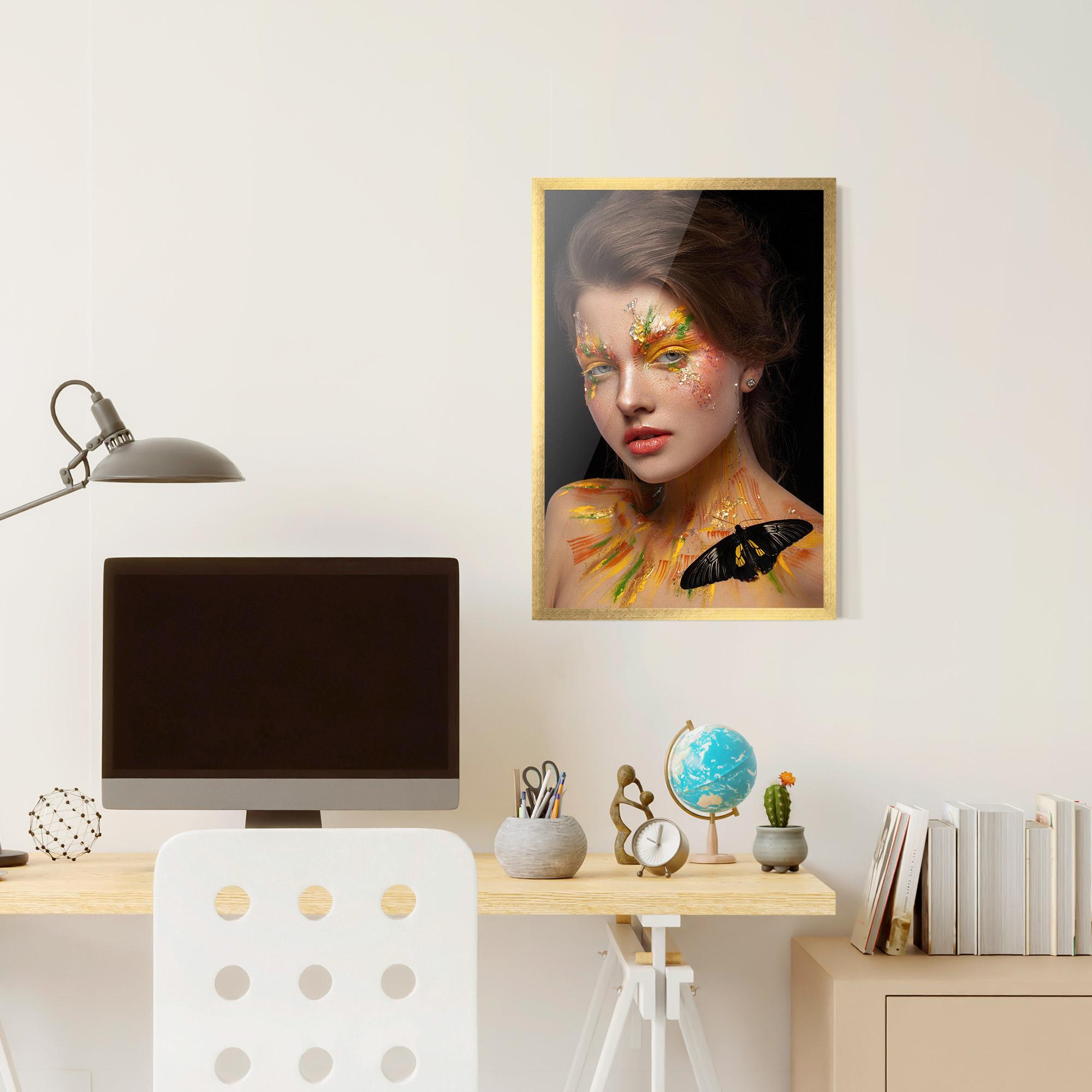 Рамкиран постер Yellow Butterfly Makeup mockup 6