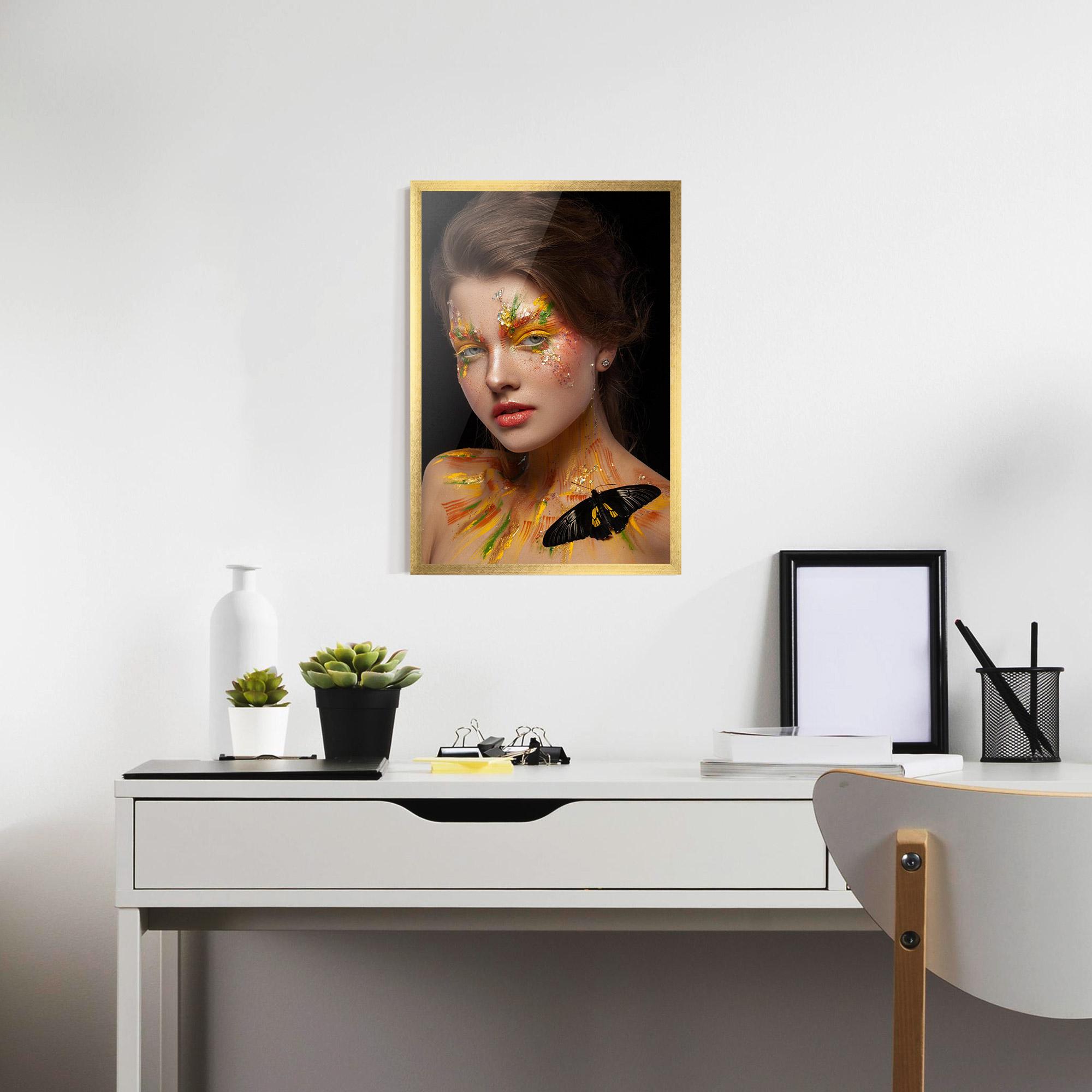 Рамкиран постер Yellow Butterfly Makeup mockup 7