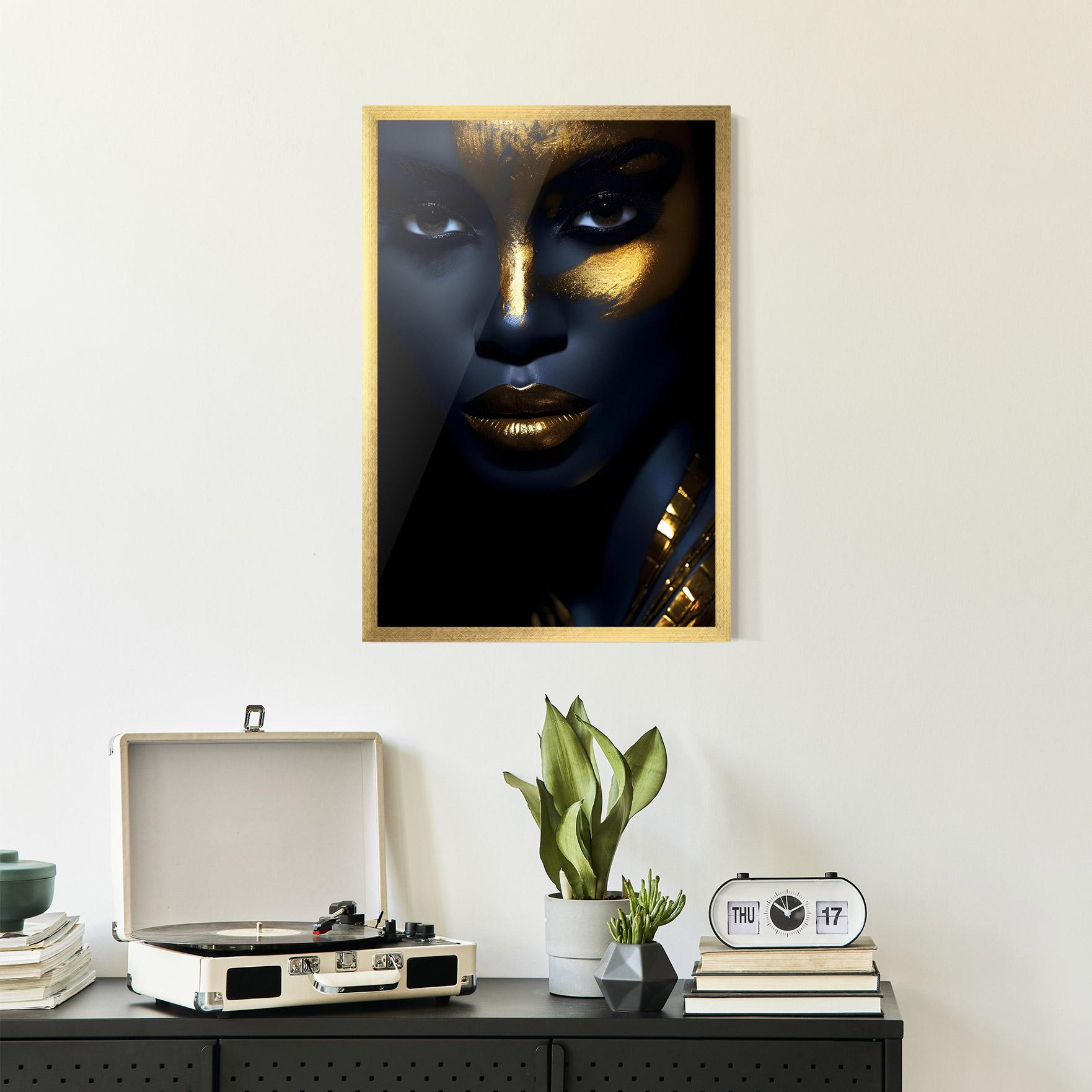Рамкиран постер Gold Blue Face mockup 2