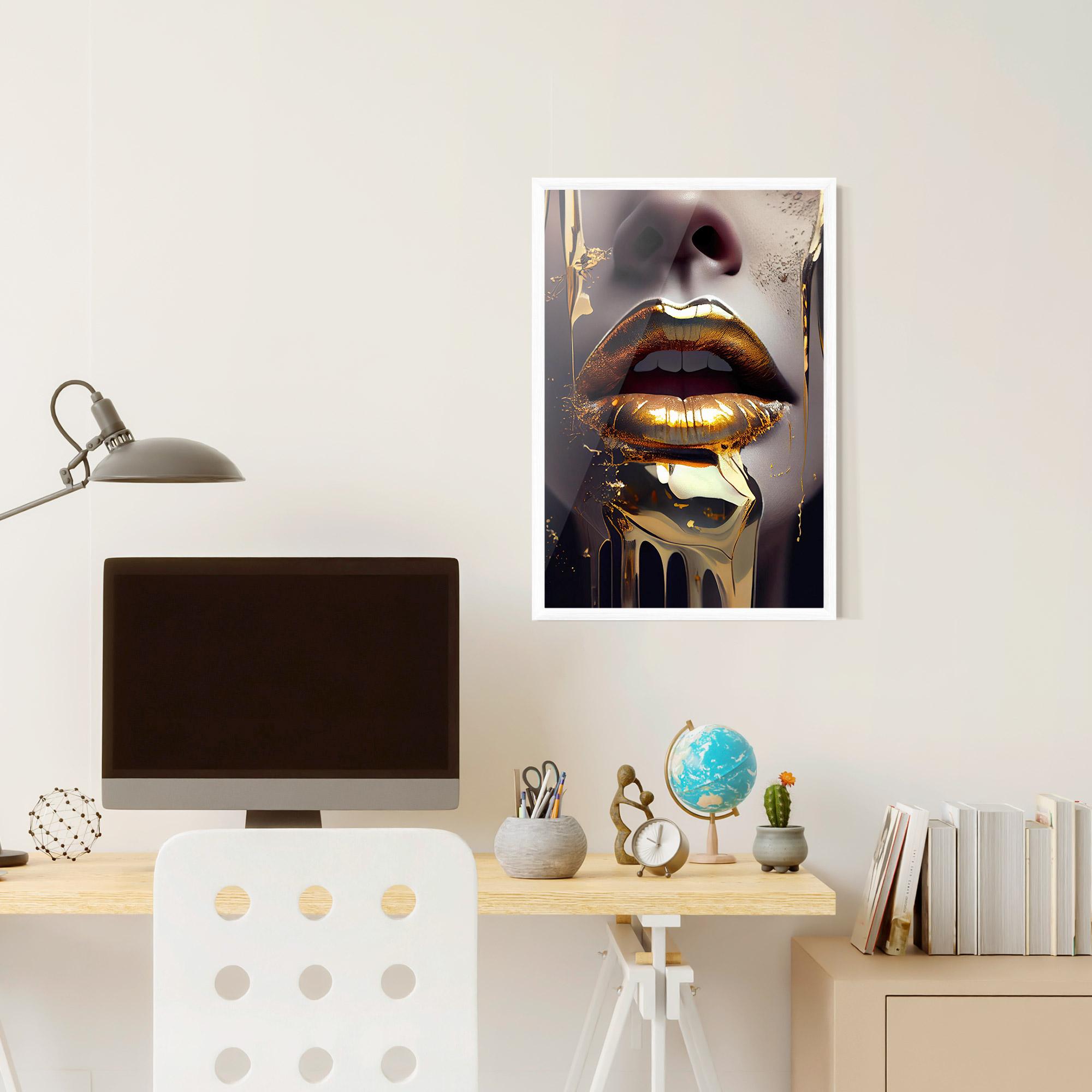 Рамкиран постер Glamorous Gold Lips mockup 6