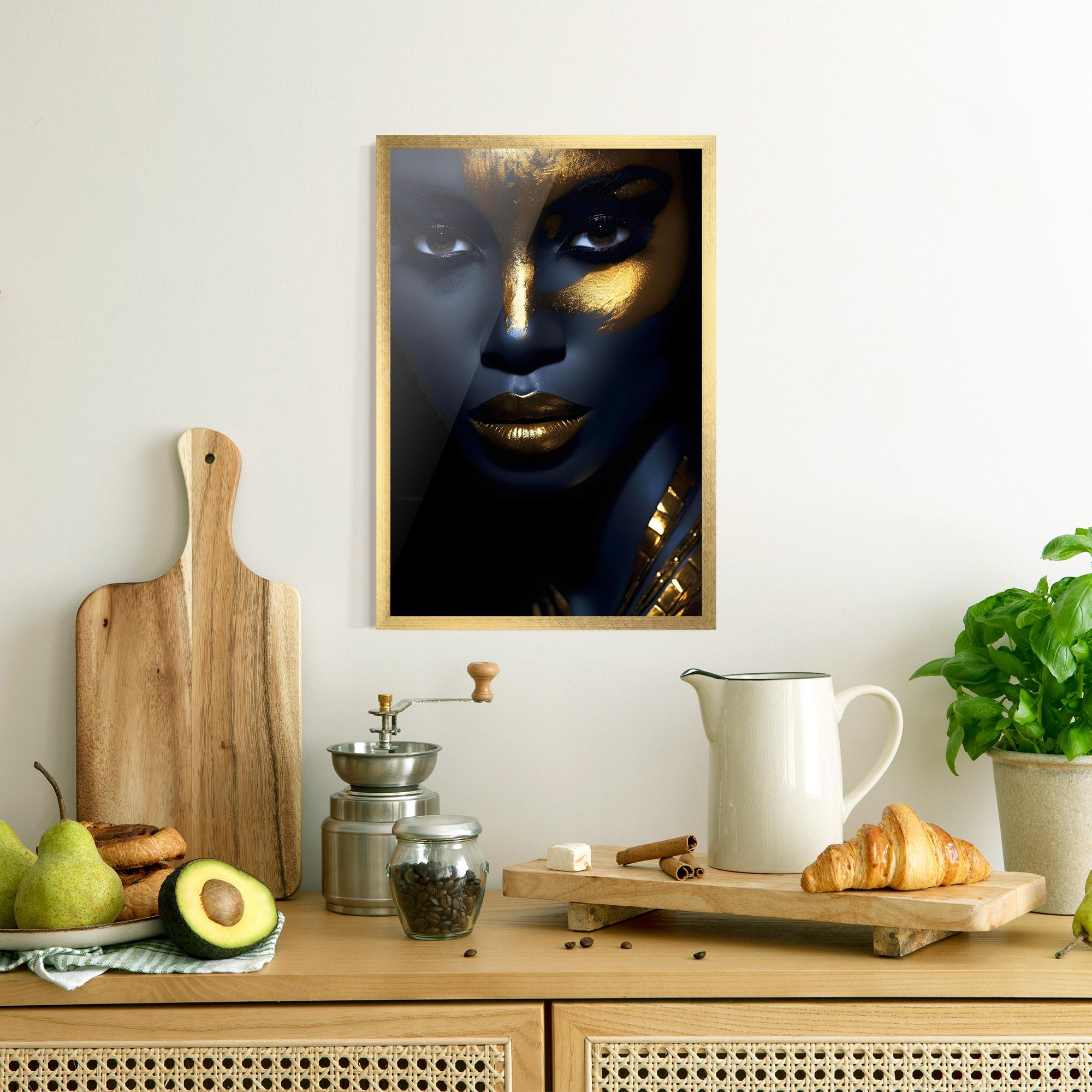 Рамкиран постер Gold Blue Face mockup 8