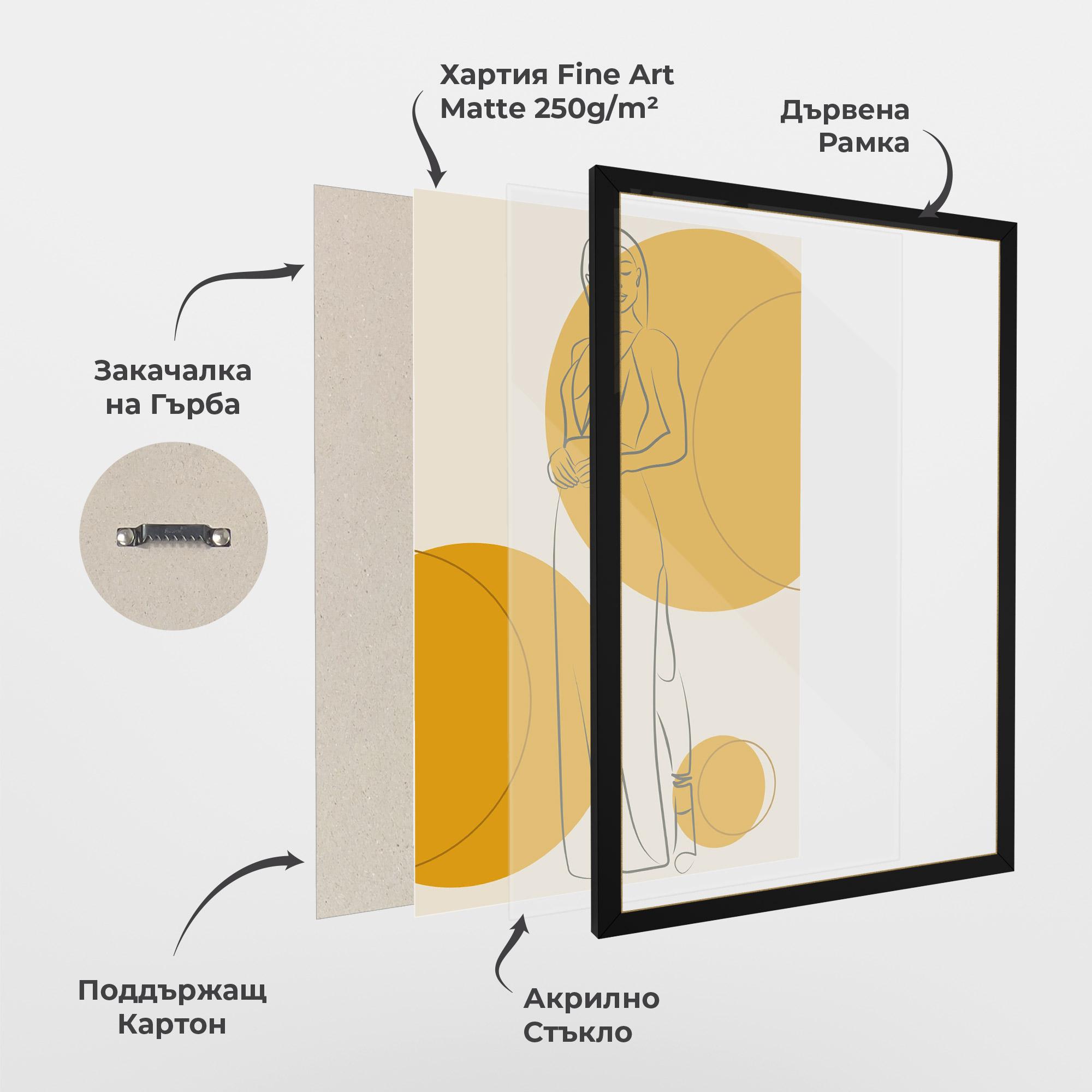 Рамкиран постер Yellow Circle Lady mockup 1