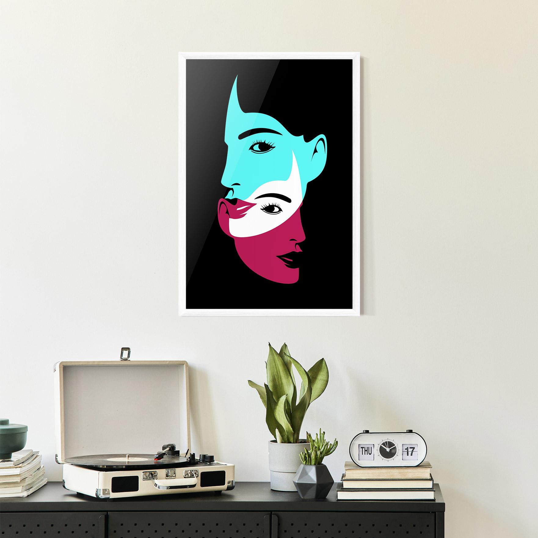 Рамкиран постер Blue Pink Women mockup 2