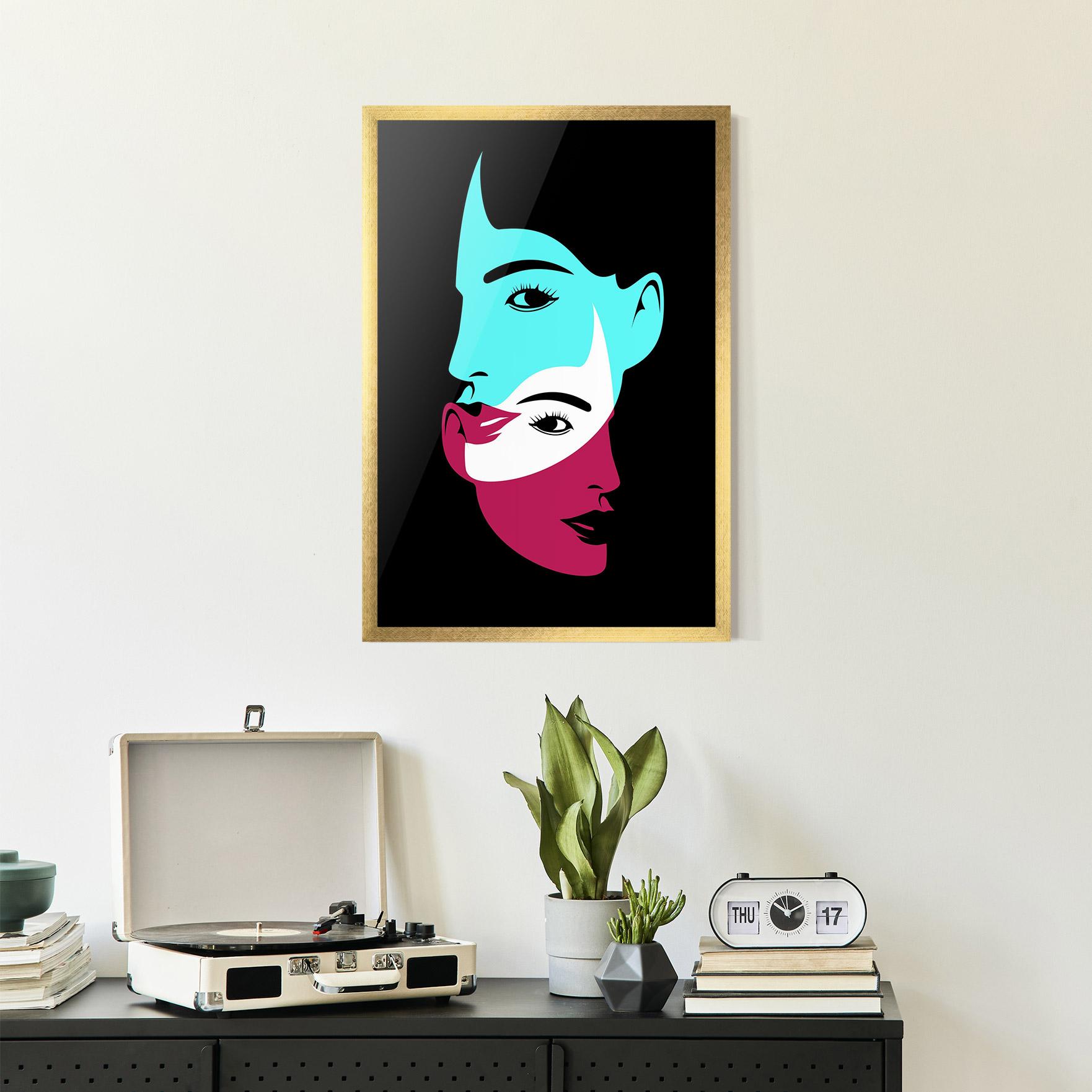 Рамкиран постер Blue Pink Women mockup 2