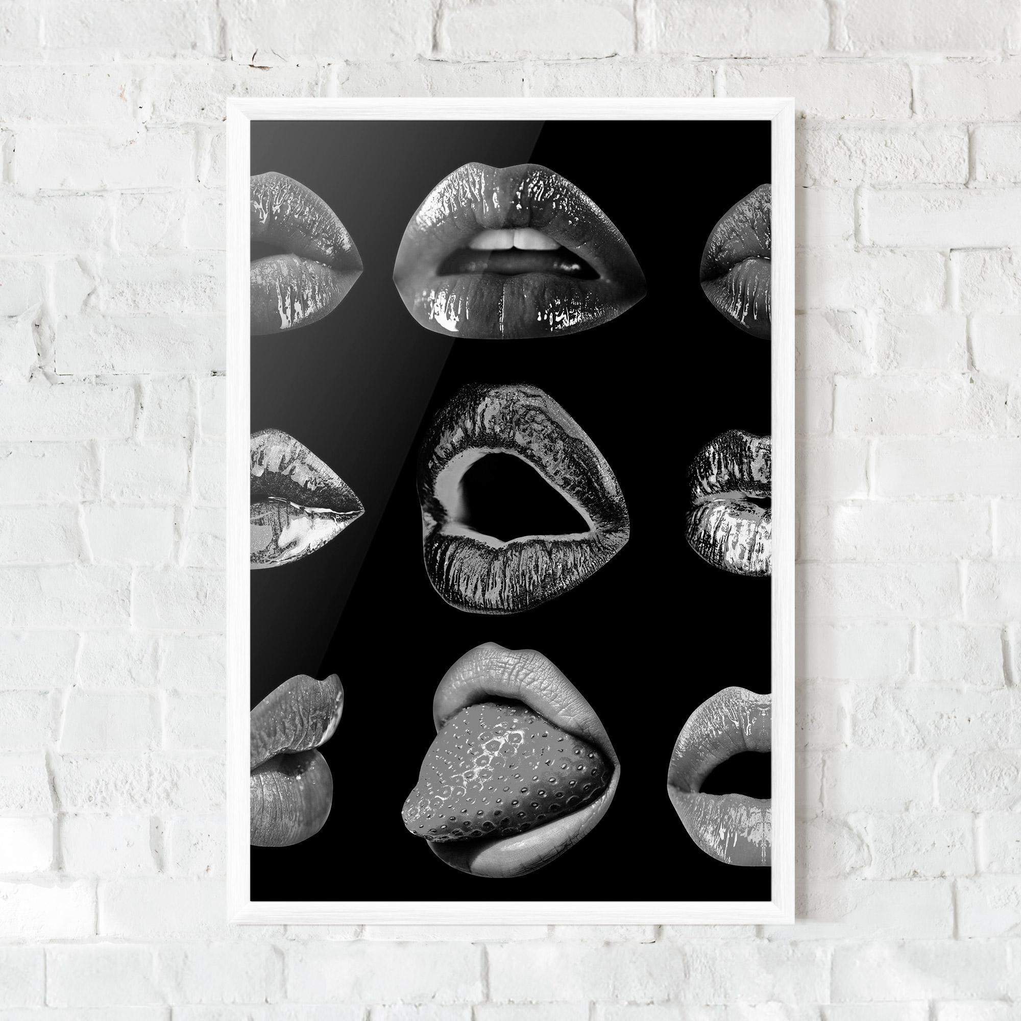 Рамкиран постер Grey Lips Collage mockup 0