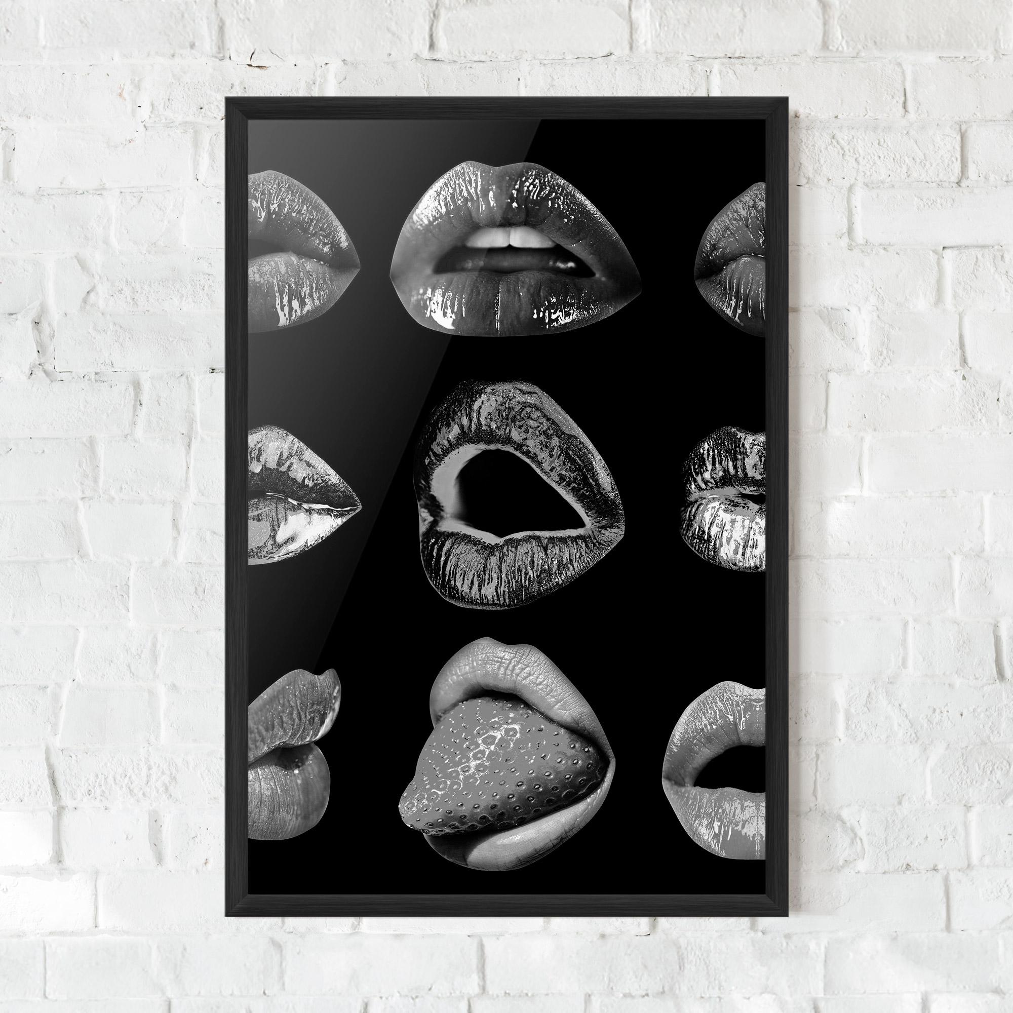 Рамкиран постер Grey Lips Collage mockup 0