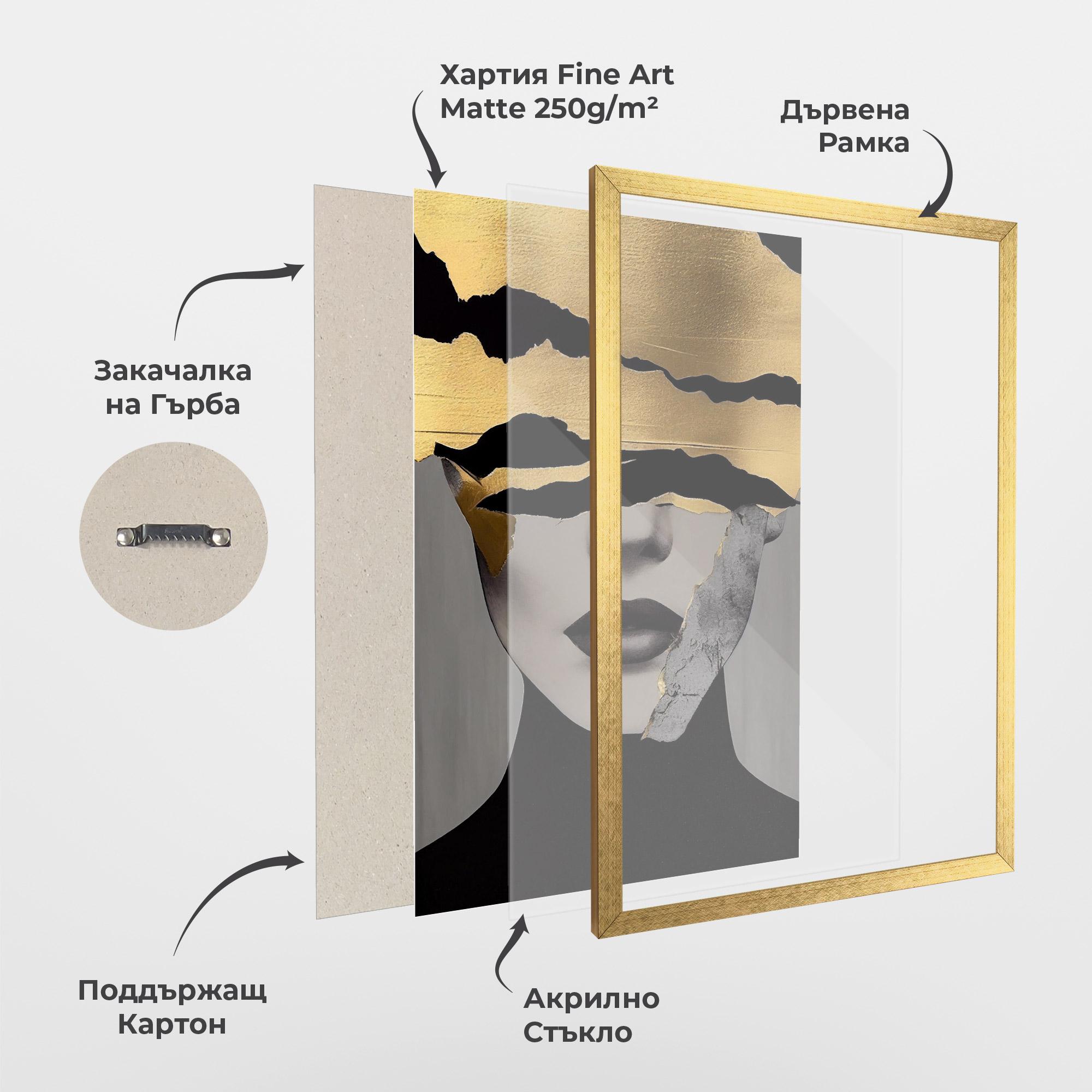 Рамкиран постер Grey Gold Lips mockup 1