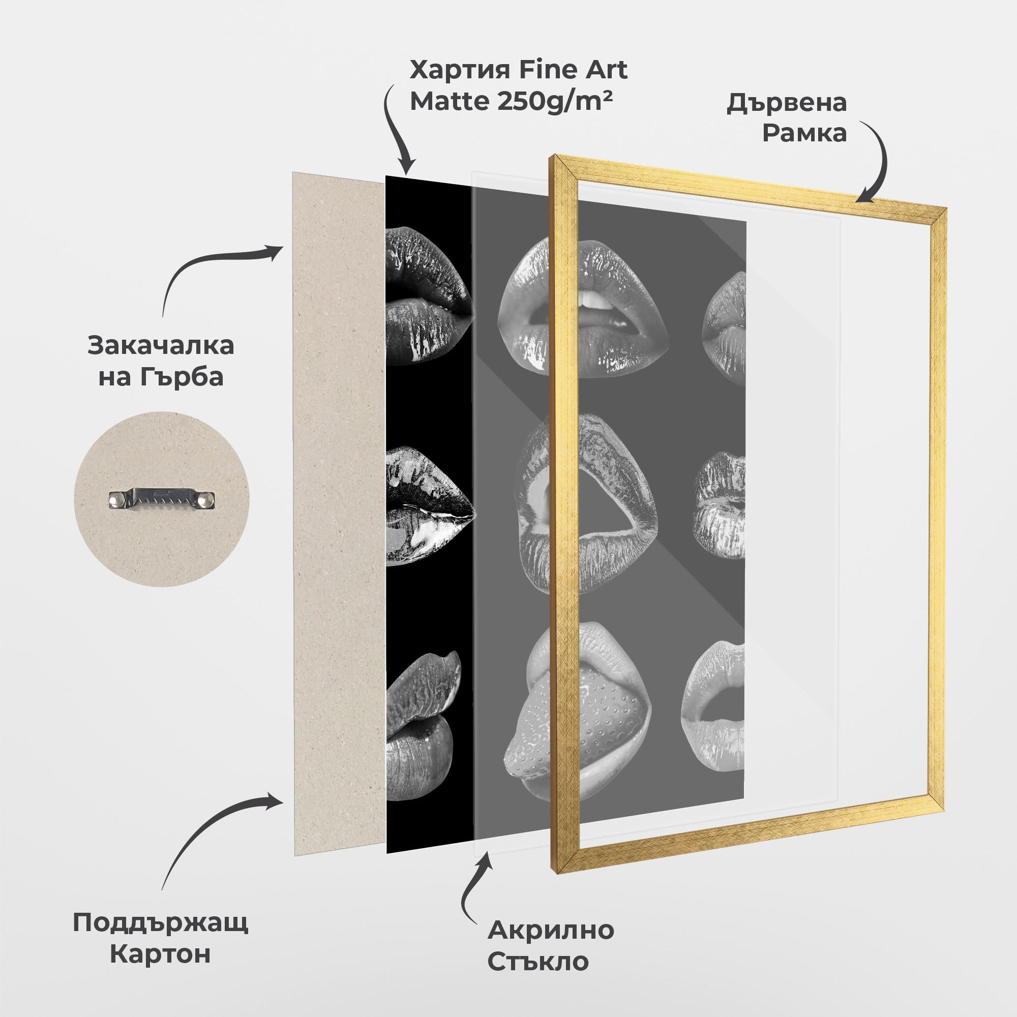 Рамкиран постер Grey Lips Collage mockup 1