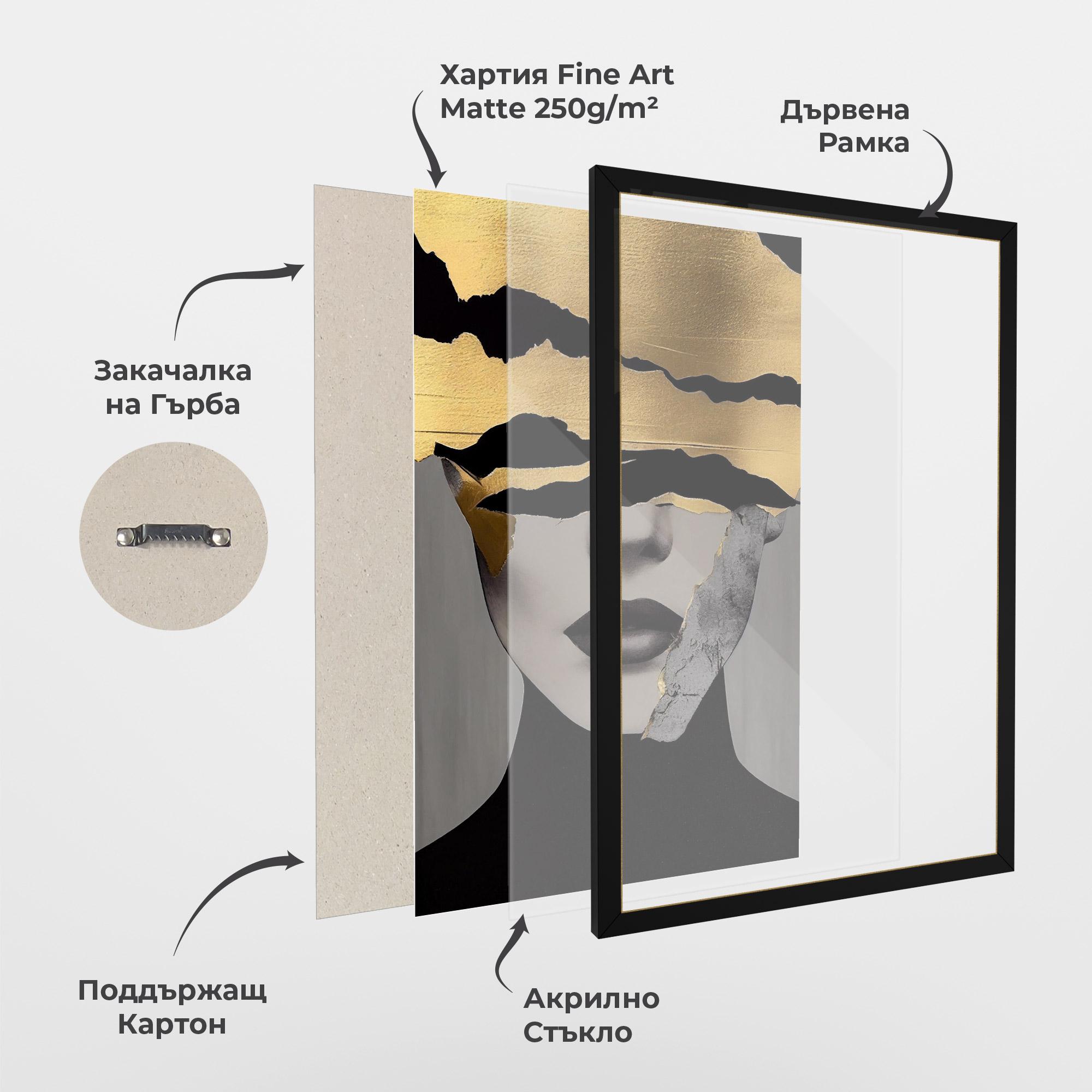 Рамкиран постер Grey Gold Lips mockup 1