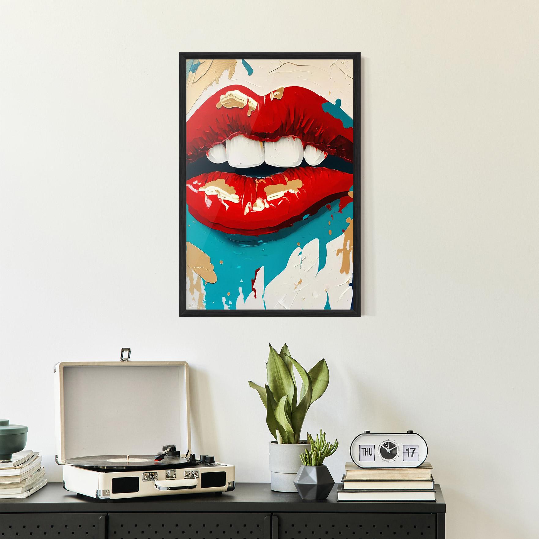 Рамкиран постер Red Gold Lips mockup 2