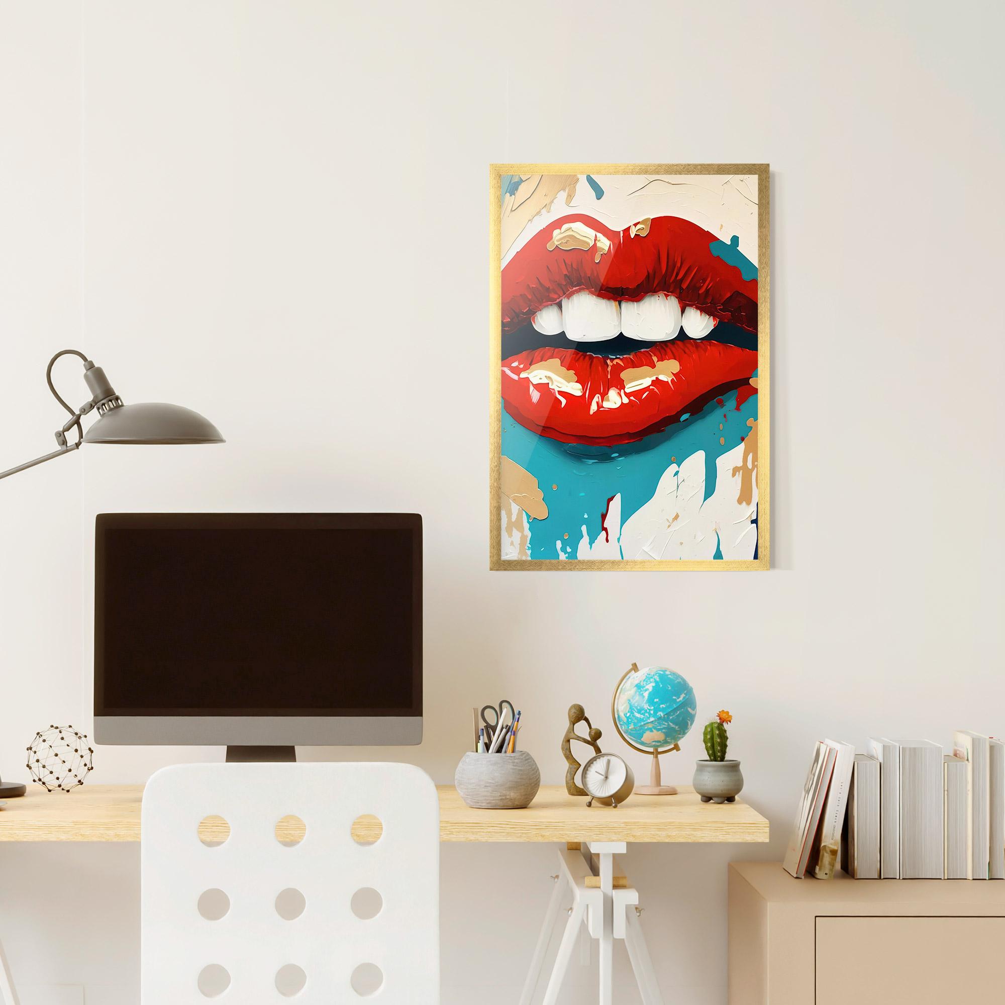 Рамкиран постер Red Gold Lips mockup 6