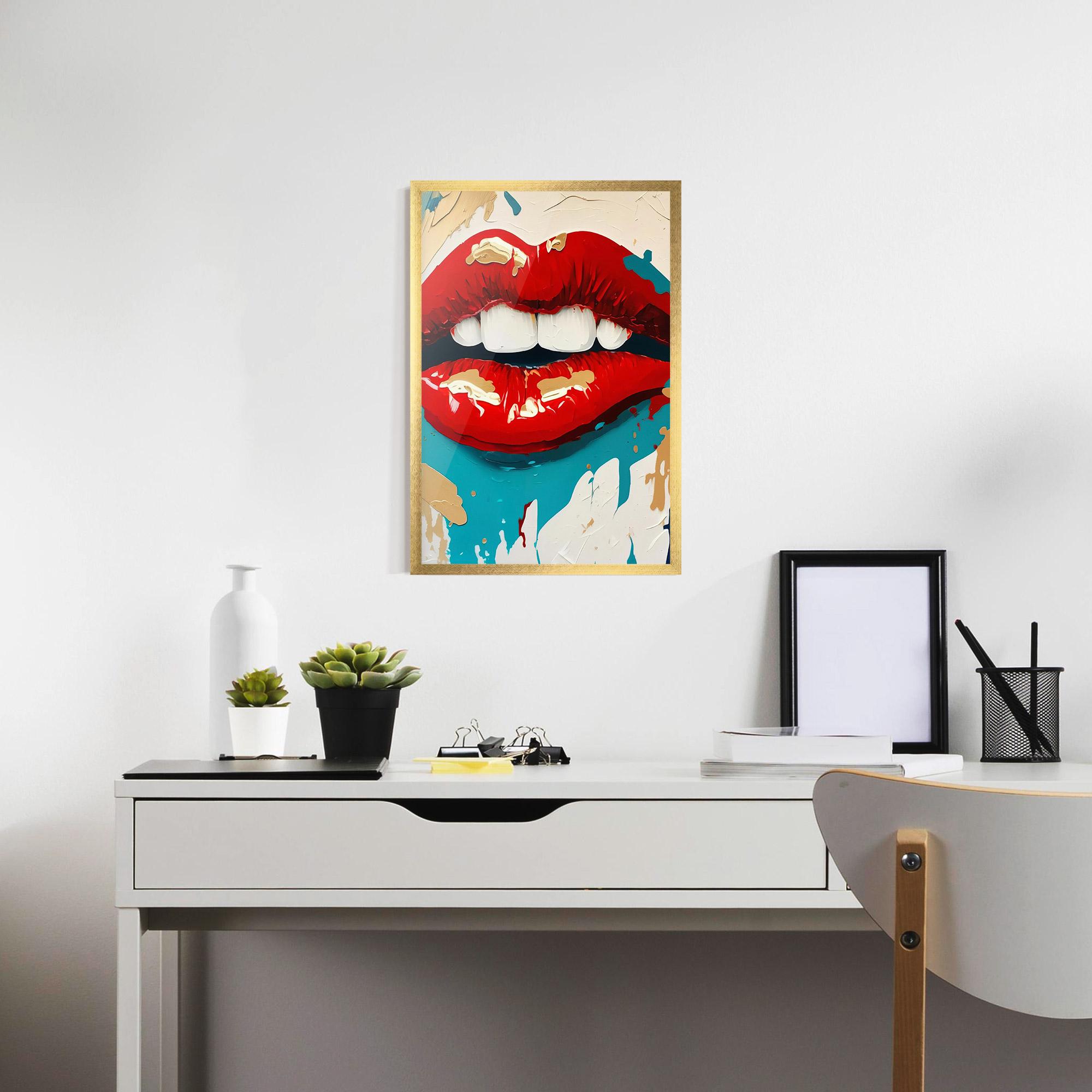 Рамкиран постер Red Gold Lips mockup 7