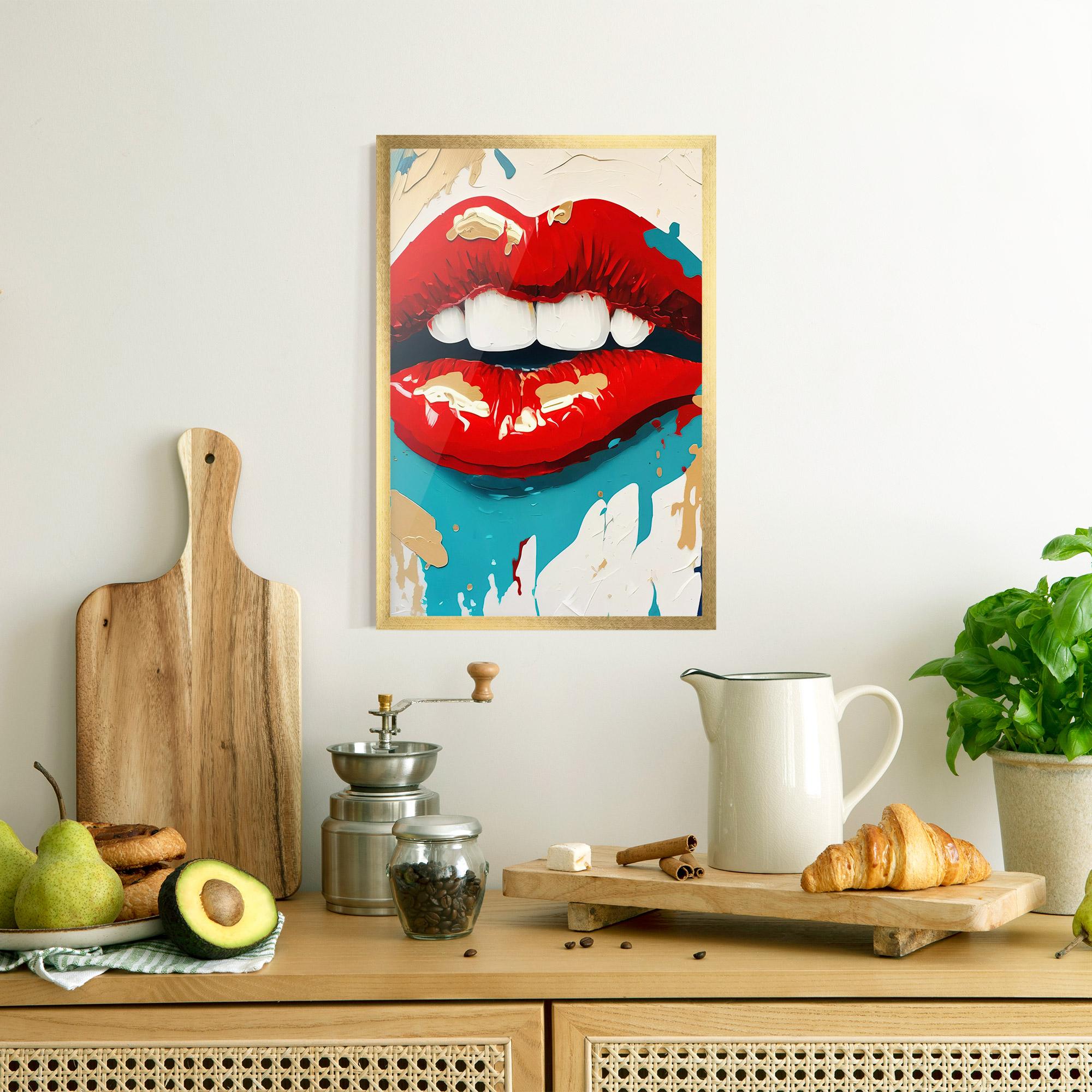 Рамкиран постер Red Gold Lips mockup 8