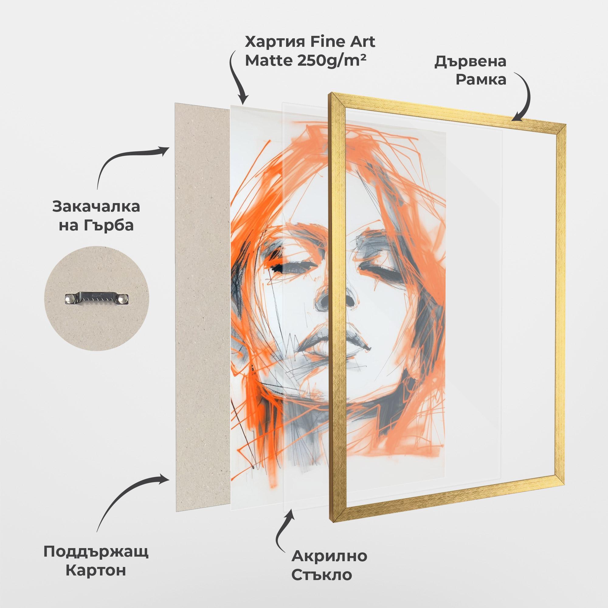 Рамкиран постер Orange Ink Drawing mockup 1