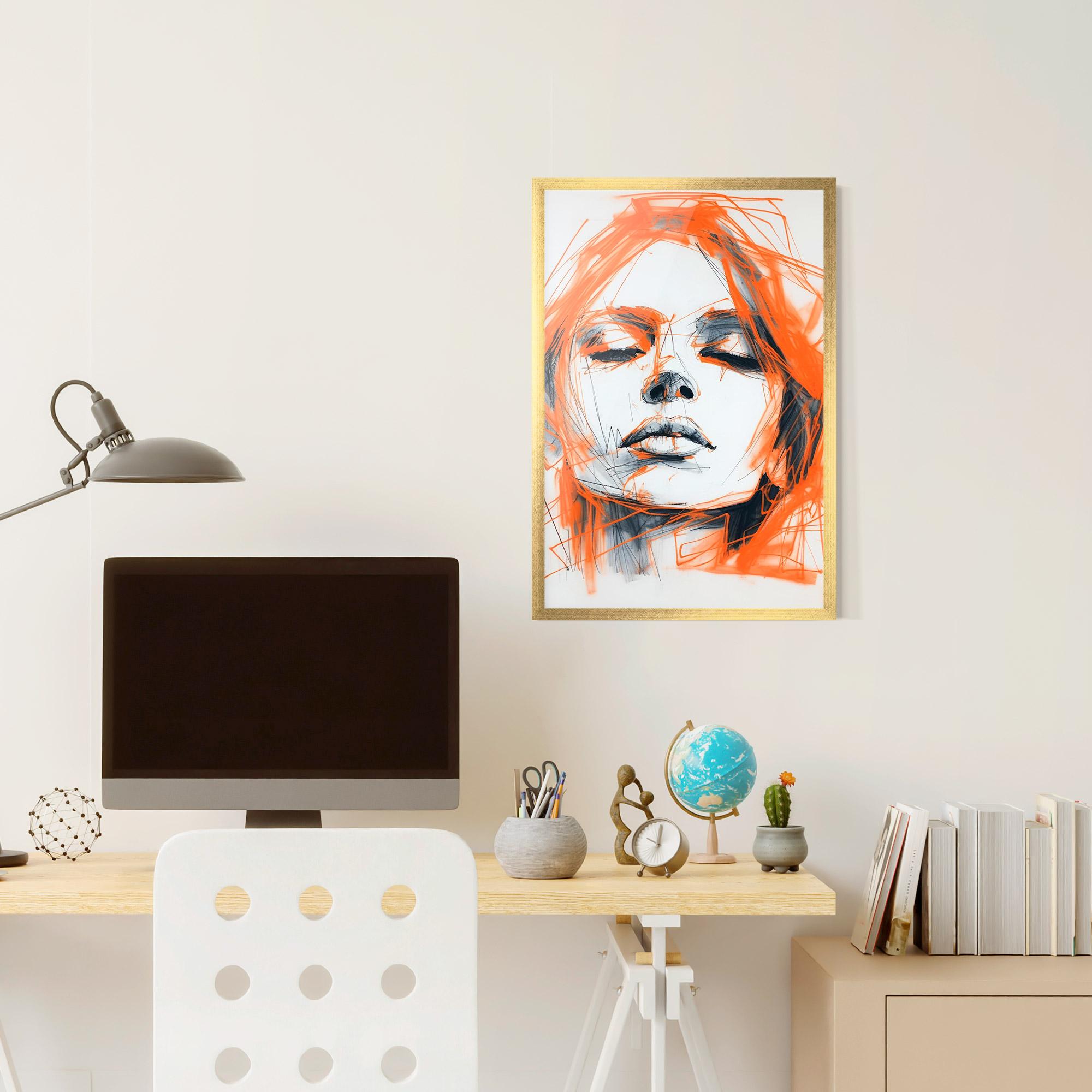 Рамкиран постер Orange Ink Drawing mockup 6
