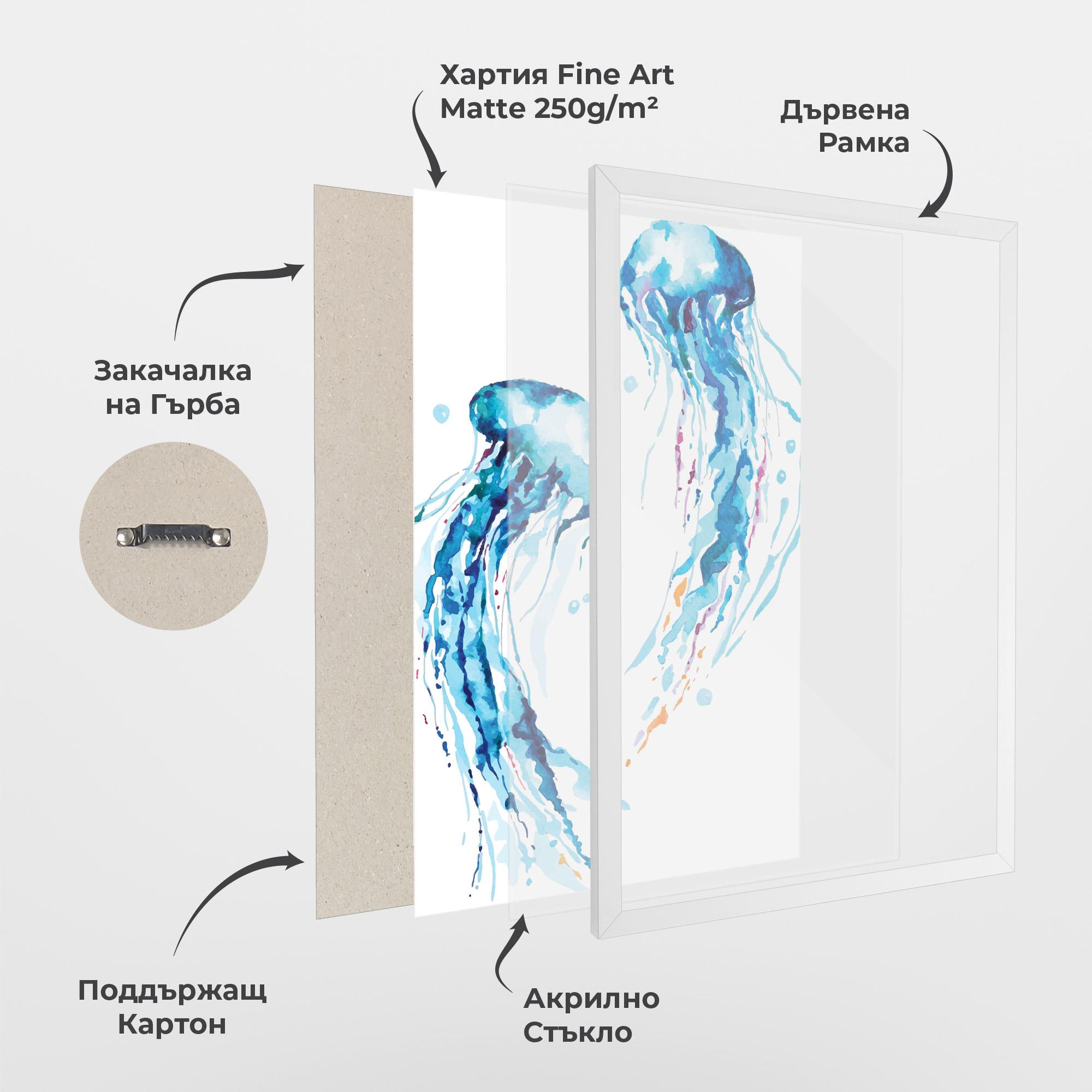 Рамкиран постер Jellyfish Watercolor mockup 1