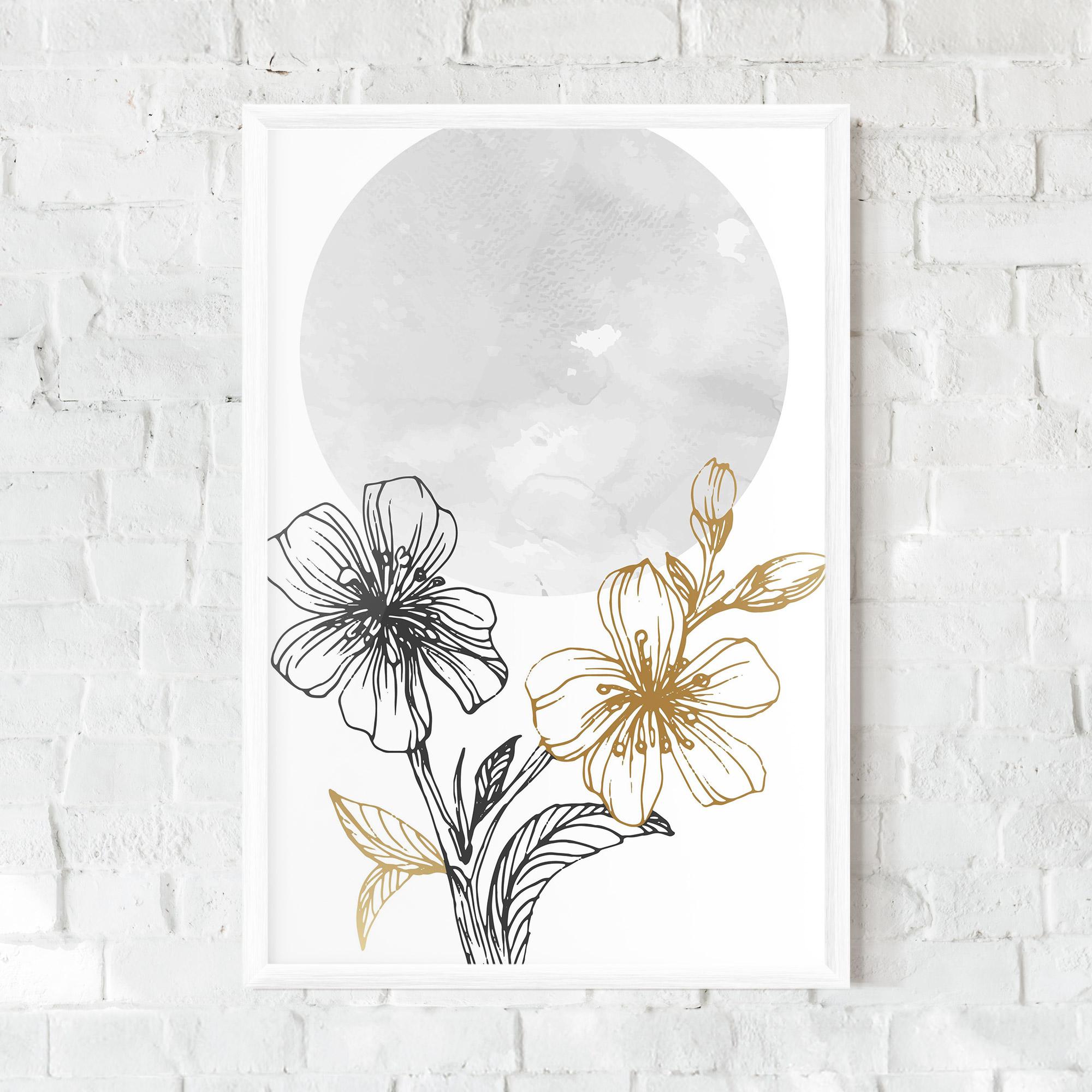 Рамкиран постер Grey Moon Flowers mockup 0