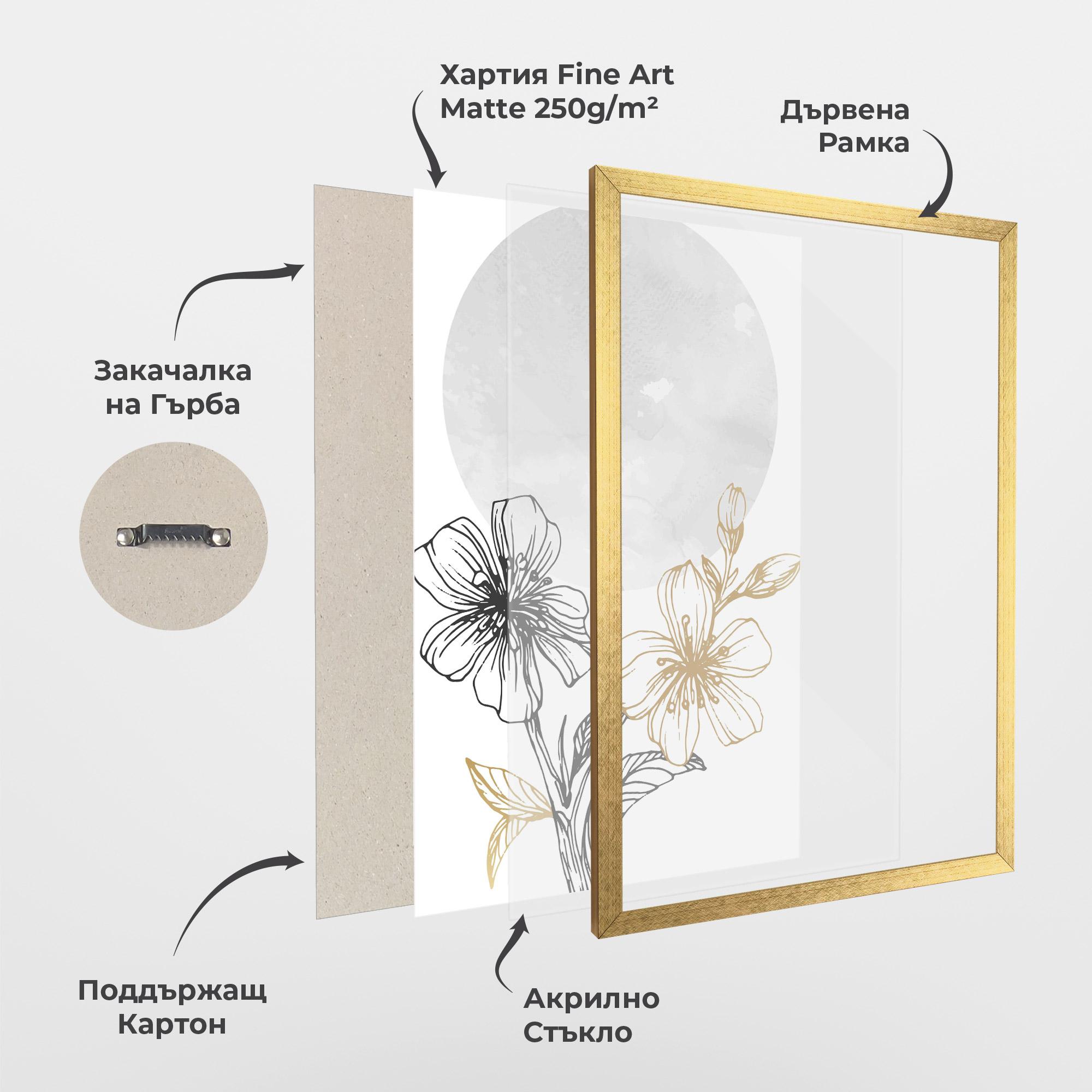 Рамкиран постер Grey Moon Flowers mockup 1