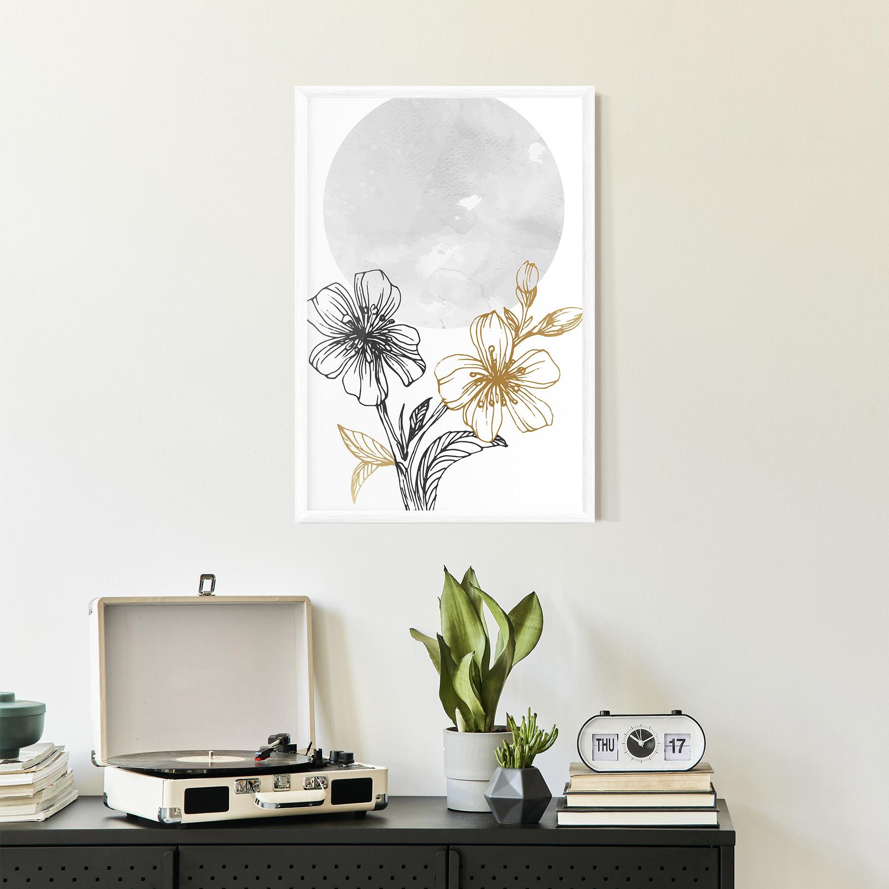 Рамкиран постер Grey Moon Flowers mockup 2