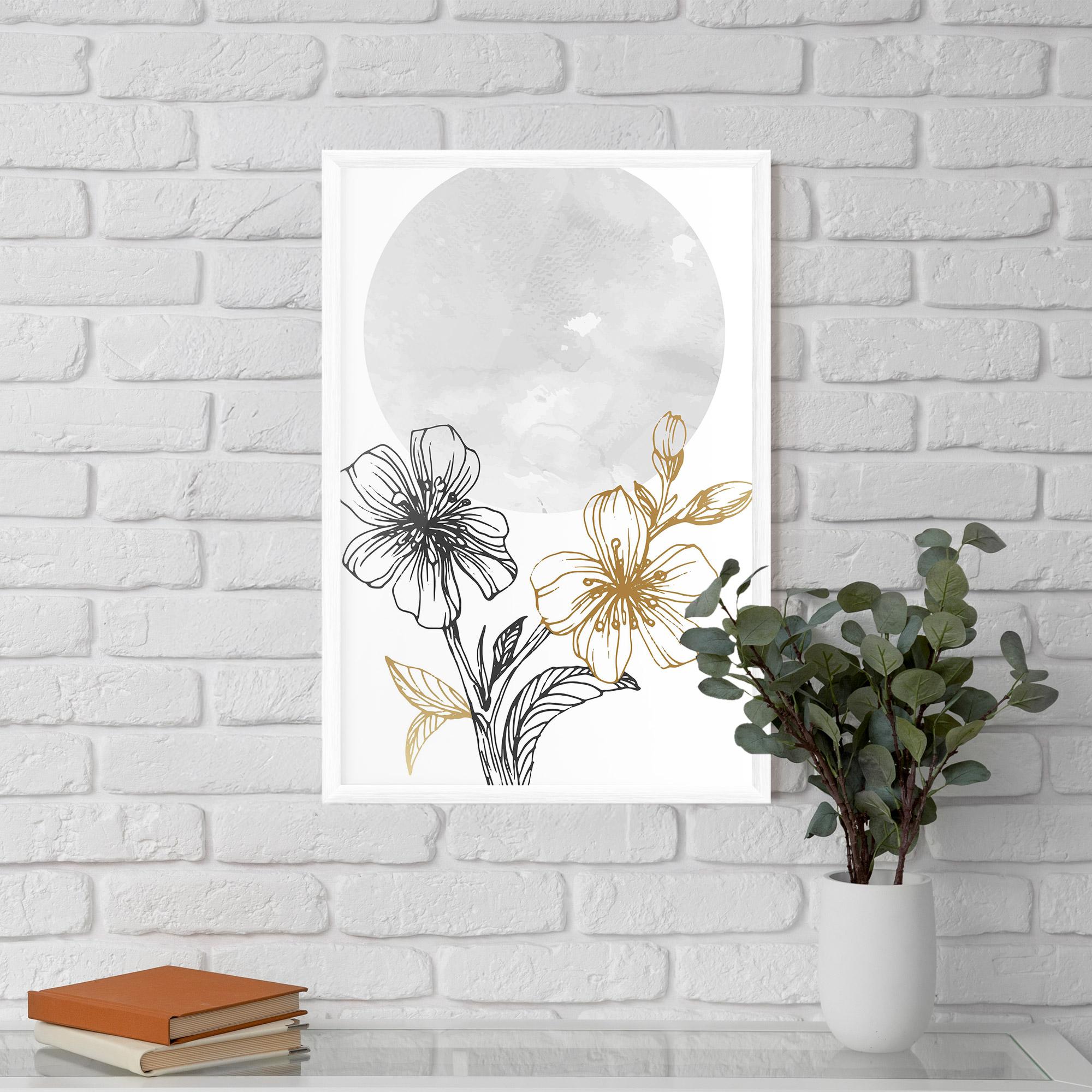 Рамкиран постер Grey Moon Flowers mockup 5