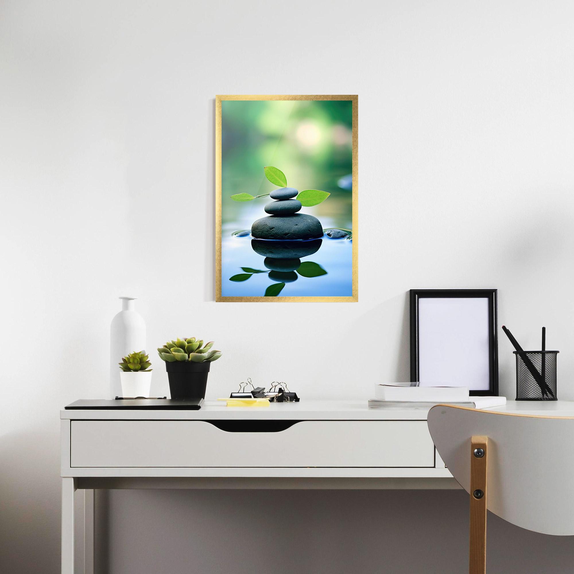 Рамкиран постер Stones Green Leaves mockup 7