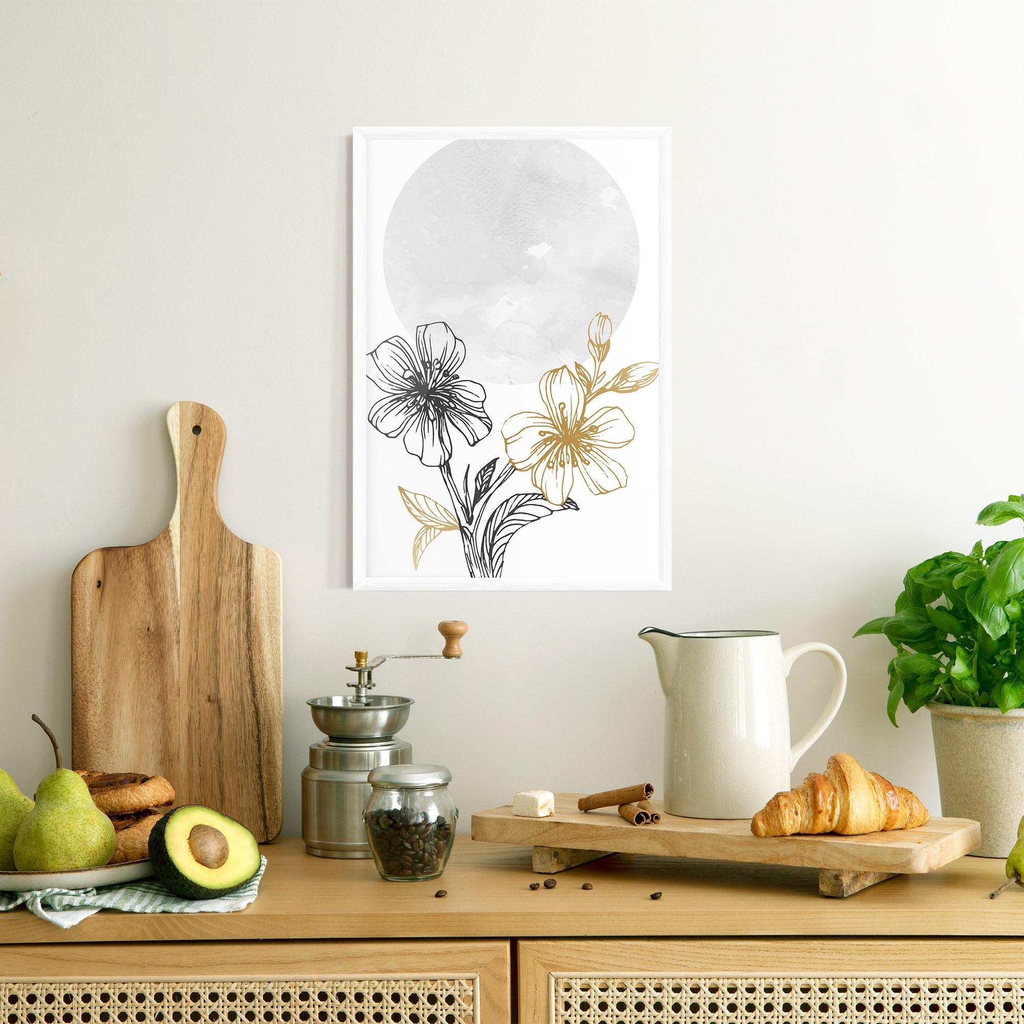 Рамкиран постер Grey Moon Flowers mockup 8
