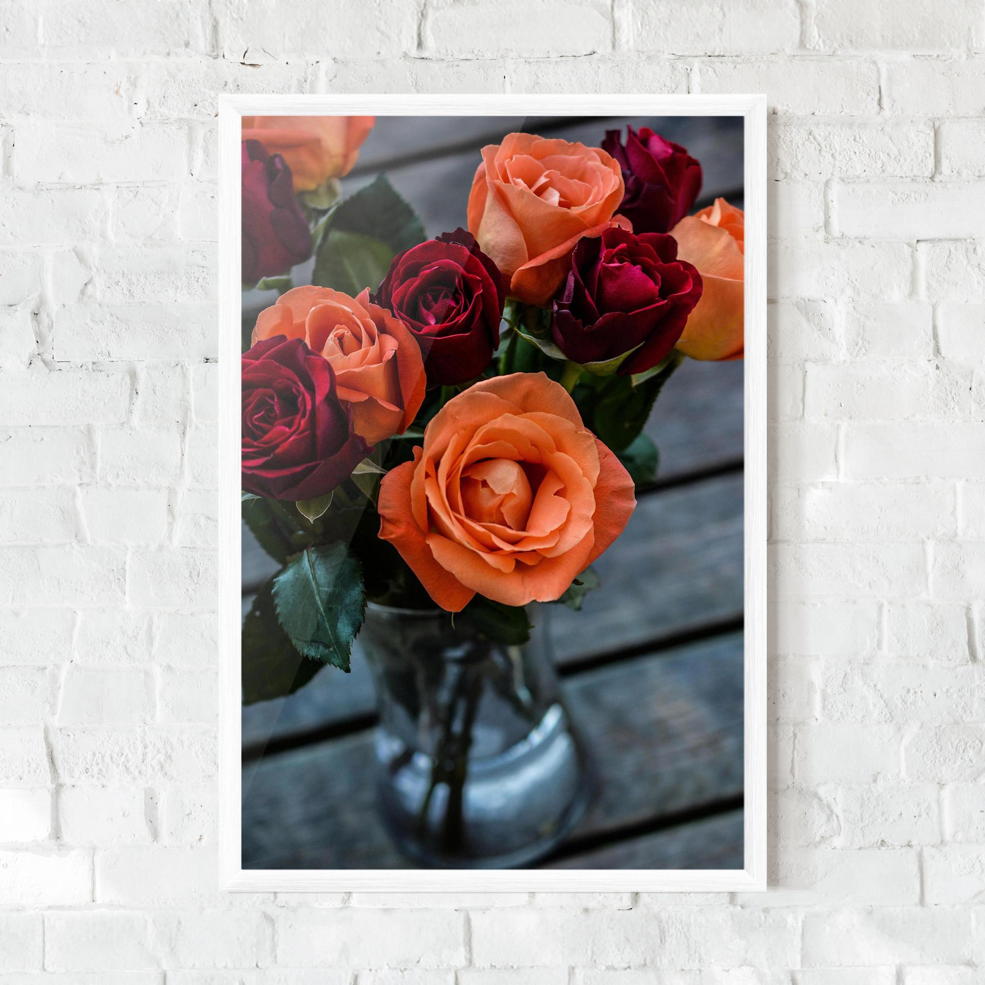 Рамкиран постер Red Orange Roses Bouquet mockup 0